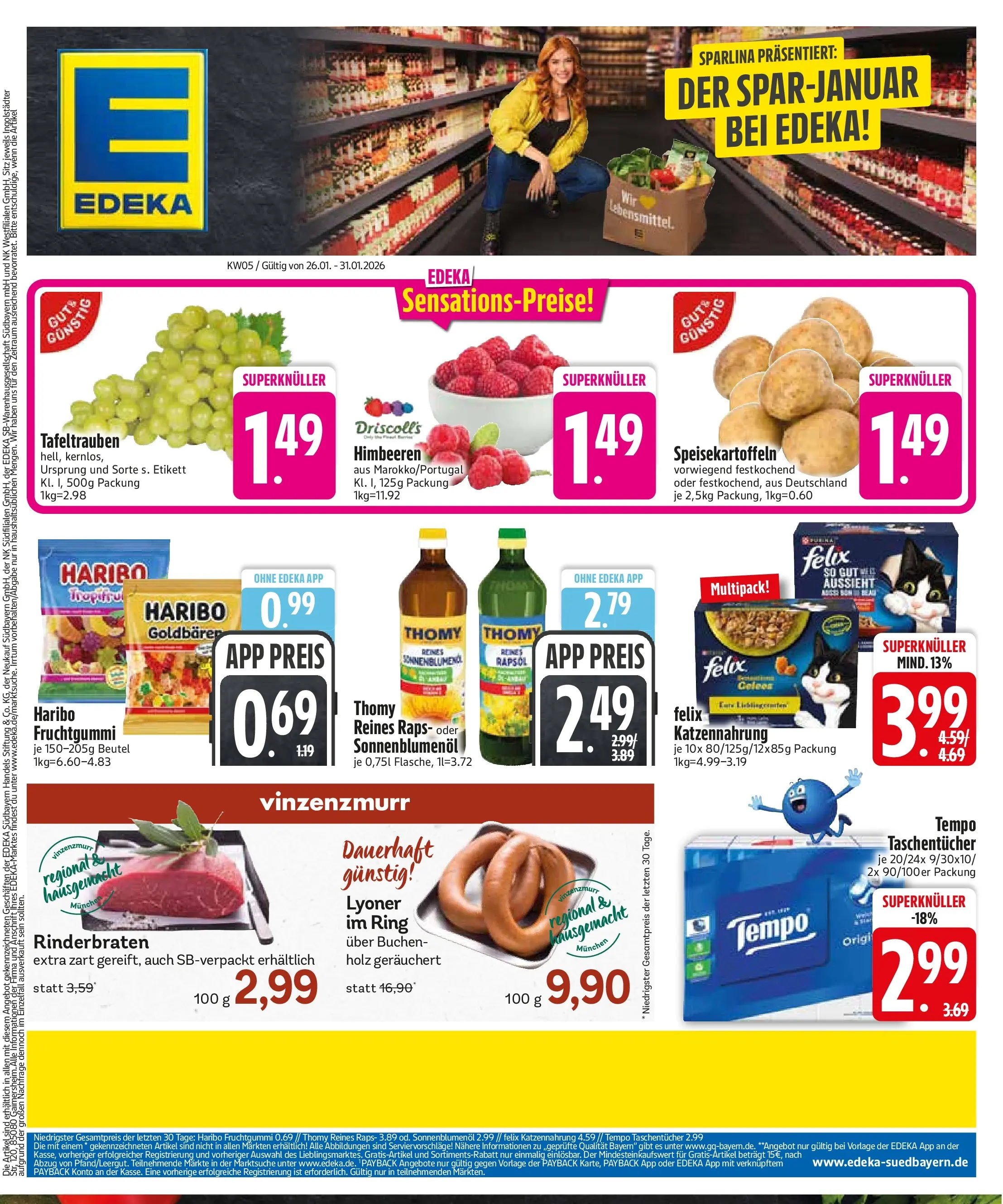 Edeka prospekt Ottobrunn	 (ab 26.01.2026) » Angebote Online | Seite: 3 | Produkte: Rinderbraten, Haribo, Rapsöl, Tempo