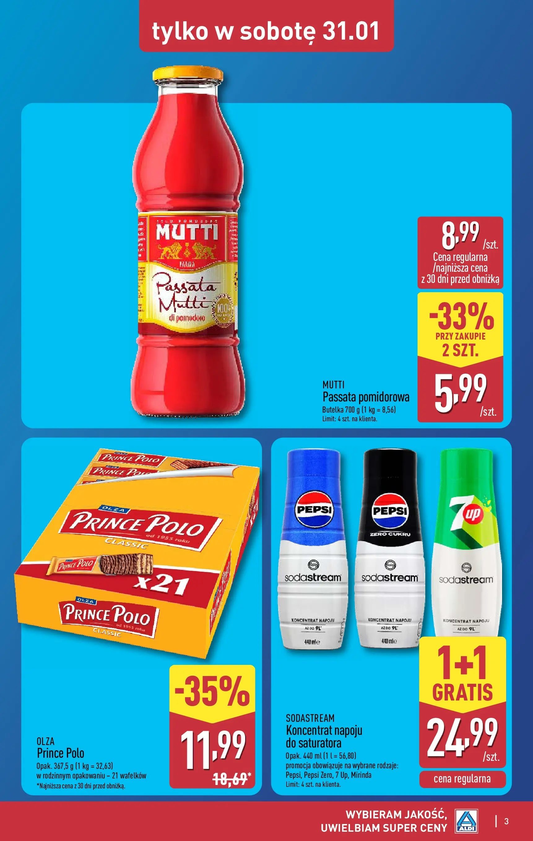 Aldi - Tani weekend w ALDI od 28.01.2026 - Ulotka PDF, promocje | Strona: 3 | Produkty: Pepsi, Passata pomidorowa, Sodastream