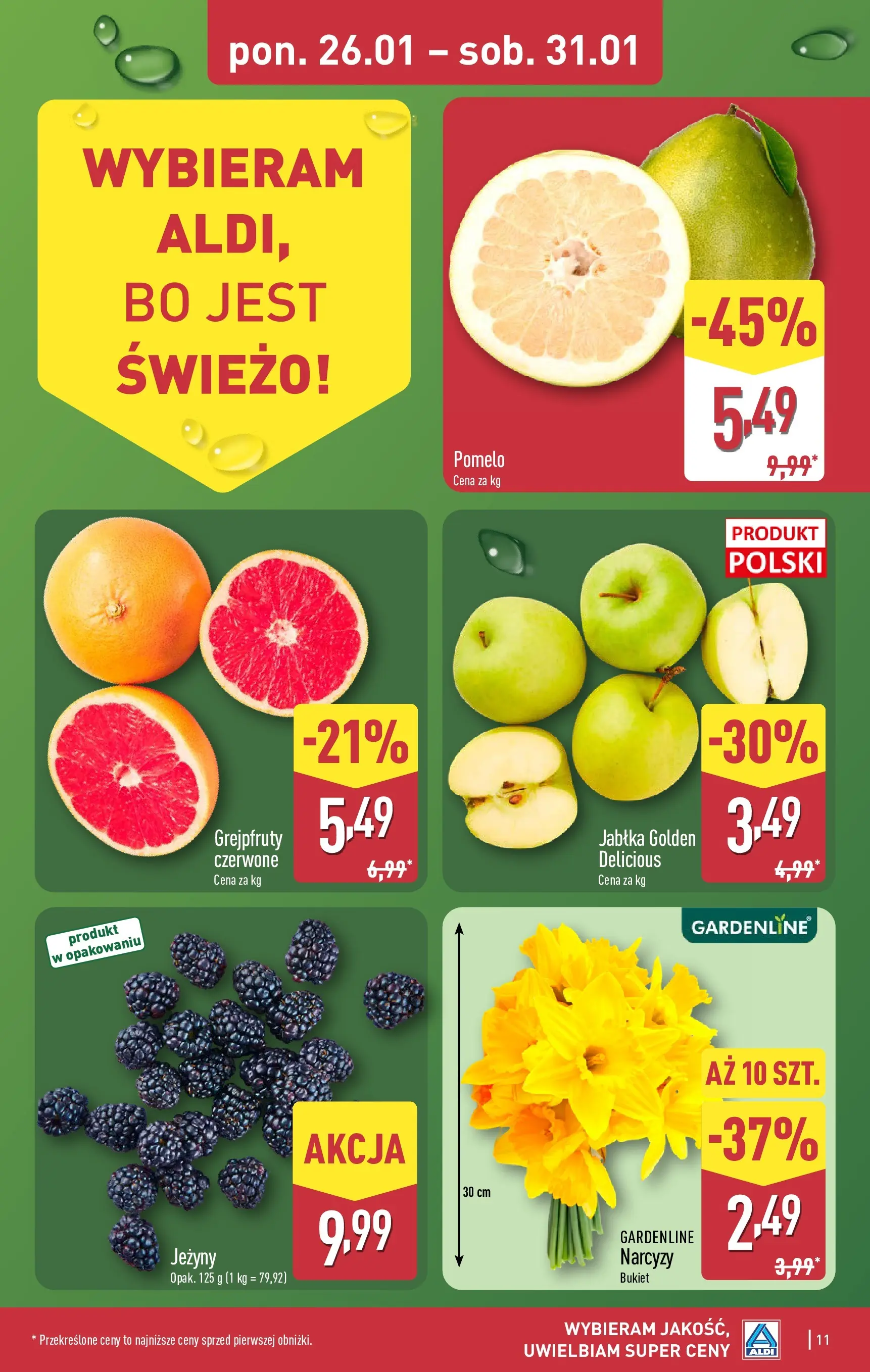 Aldi - Tani weekend w ALDI od 28.01.2026 - Ulotka PDF, promocje | Strona: 11 | Produkty: Pomelo, Jeżyny, Jabłka