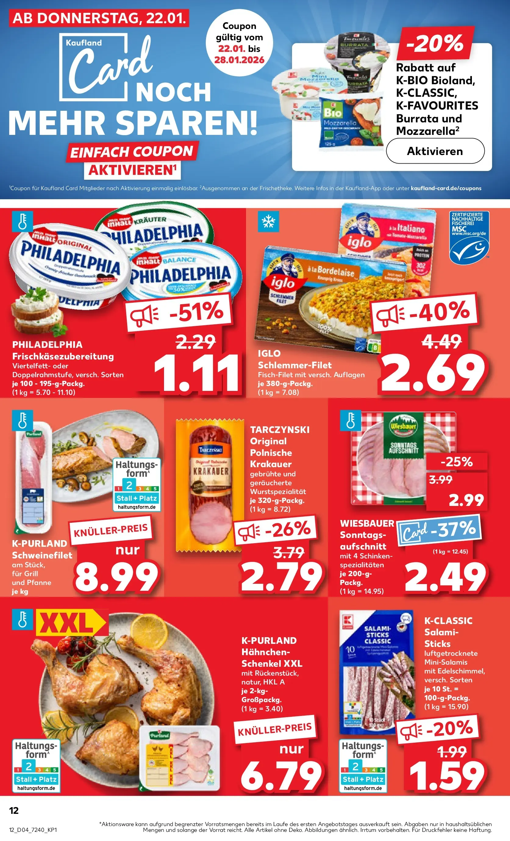 Prospekt Kaufland ab 25.01.2026 » Angebote Online zum Blättern | Seite: 12 | Produkte: Iglo, Salami, Schinken, Iglo schlemmerfilet