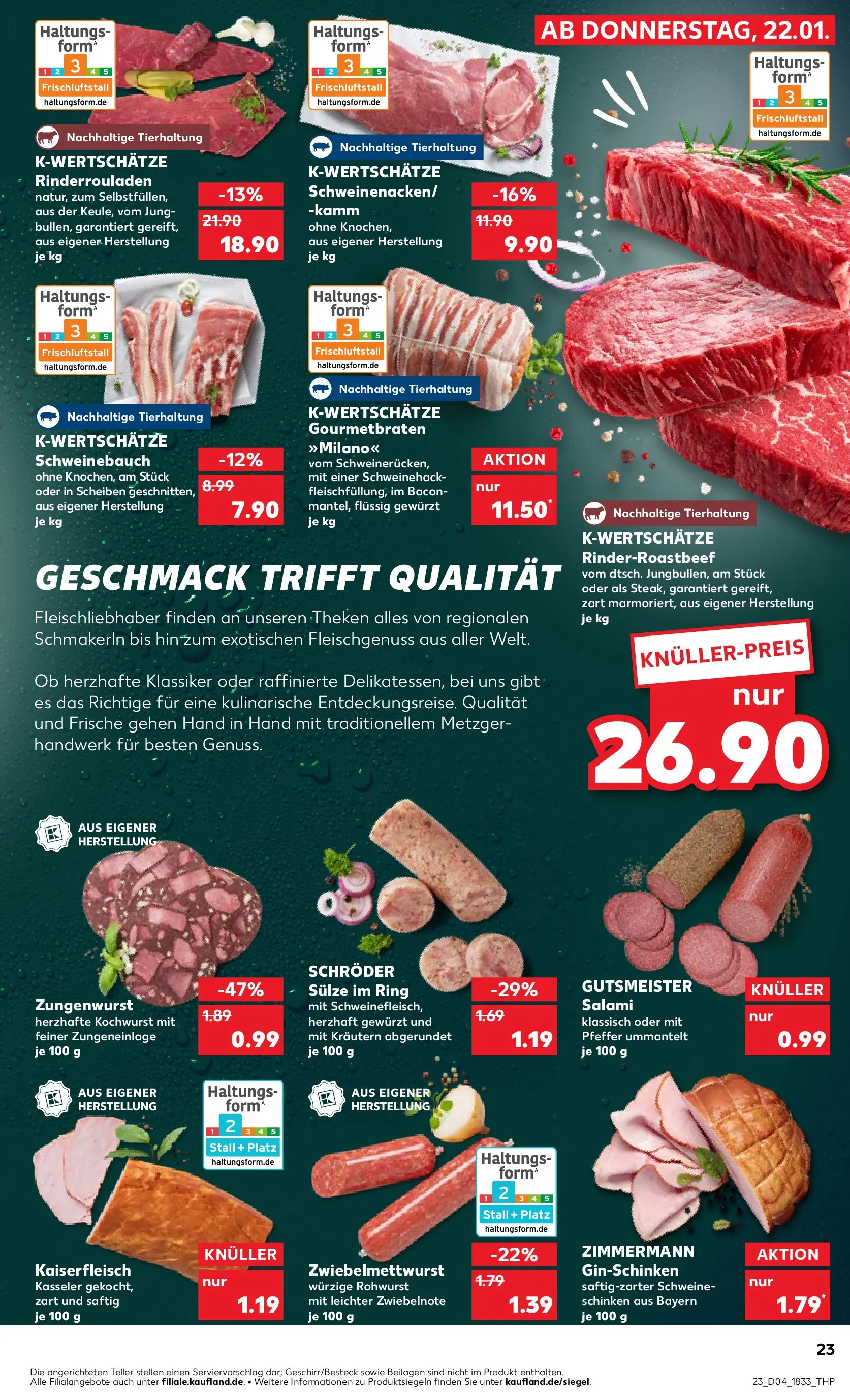 Prospekt Kaufland ab 25.01.2026 » Angebote Online zum Blättern | Seite: 23 | Produkte: Rinderrouladen, Pfeffer, Salami, Schinken
