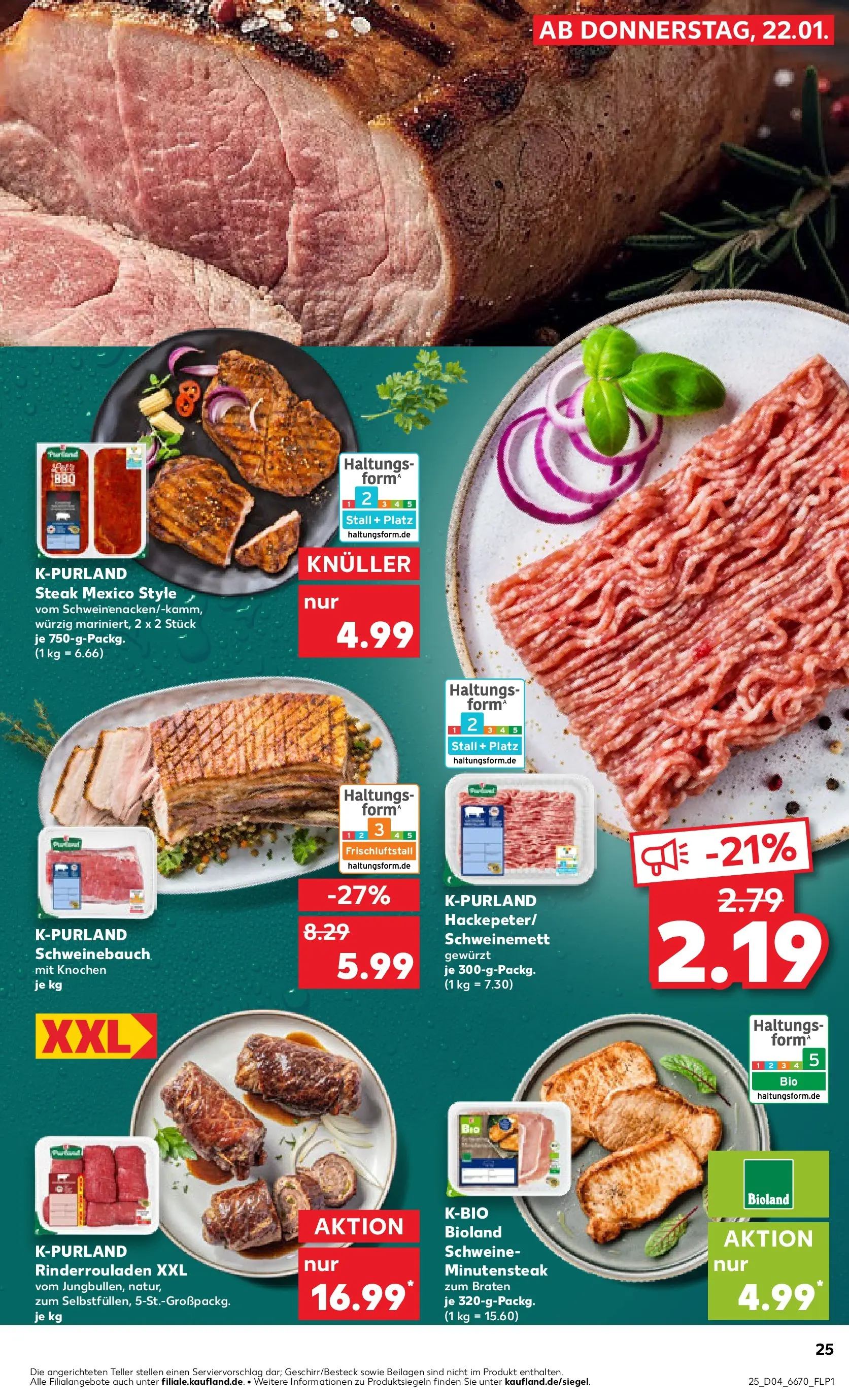 Prospekt Kaufland ab 25.01.2026 » Angebote Online zum Blättern | Seite: 25 | Produkte: Rinderrouladen, Schweinebauch, Steak