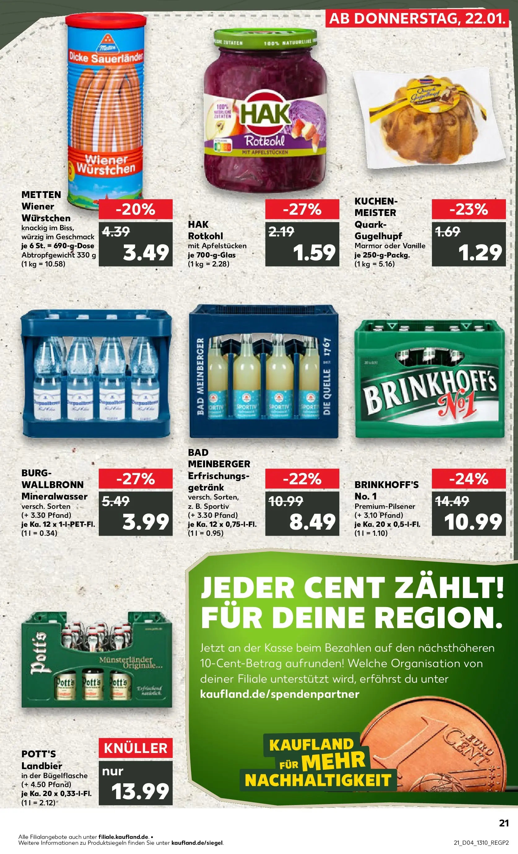 Prospekt Kaufland ab 25.01.2026 » Angebote Online zum Blättern | Seite: 21 | Produkte: Wiener wurstchen, Quark, Rotkohl, Mineralwasser