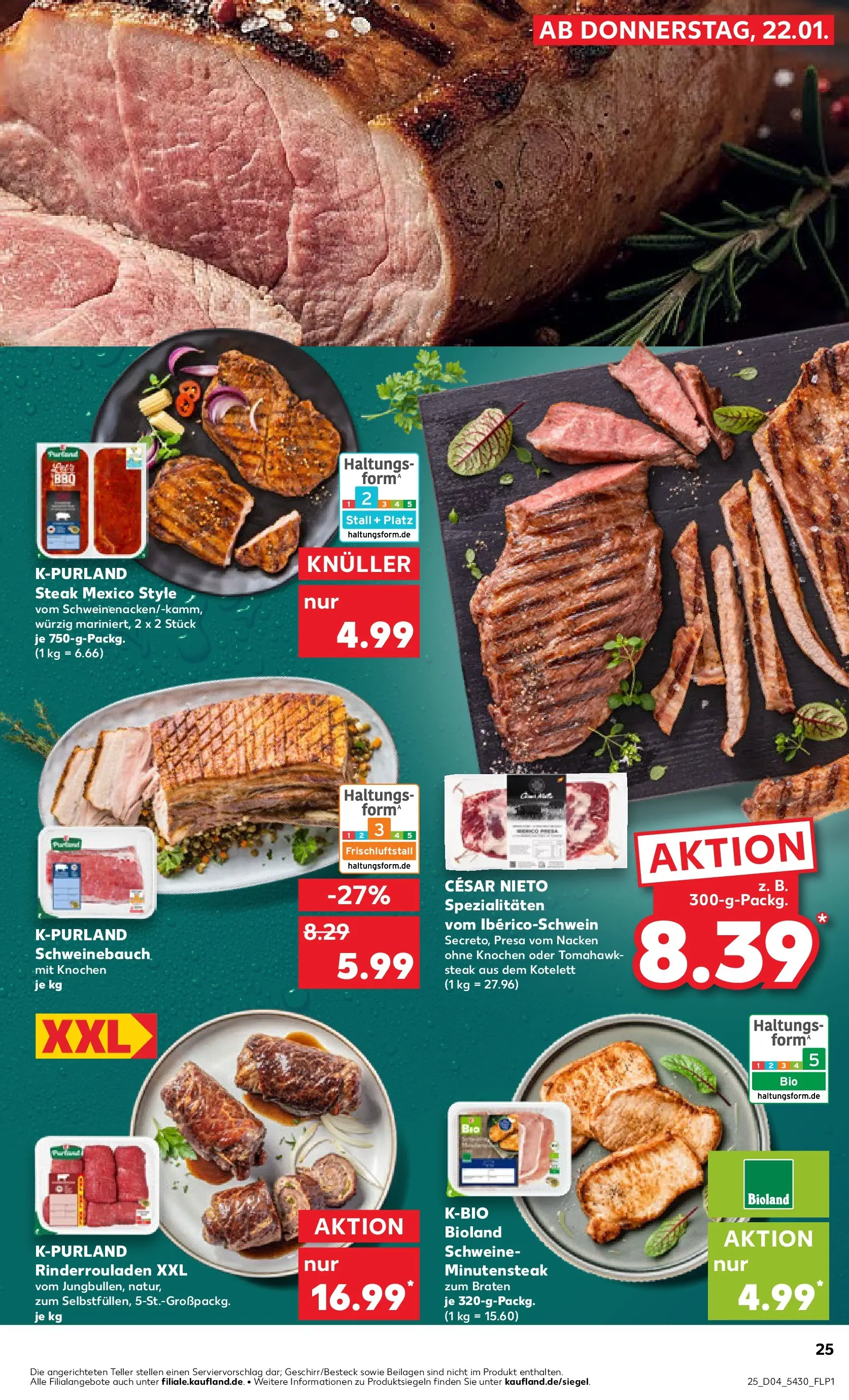 Prospekt Kaufland ab 25.01.2026 » Angebote Online zum Blättern | Seite: 25 | Produkte: Rinderrouladen, Schweinebauch, Steak