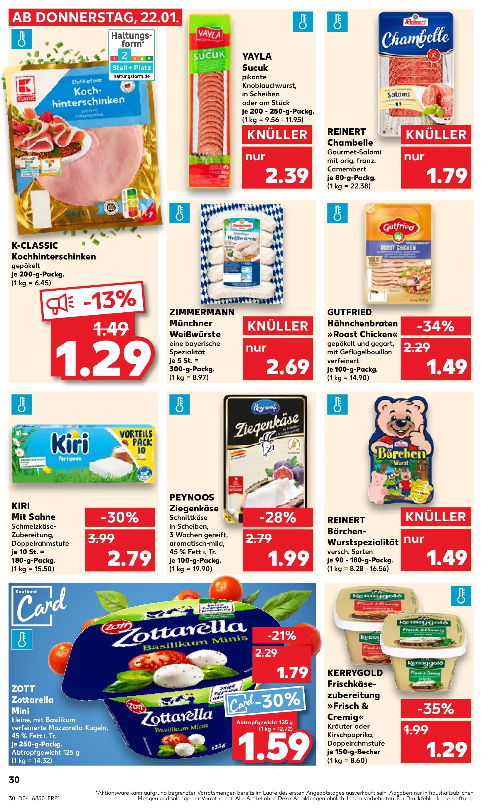 Prospekt Kaufland ab 25.01.2026 » Angebote Online zum Blättern | Seite: 30 | Produkte: Mozzarella, Ziegenkäse, Salami, Sahne