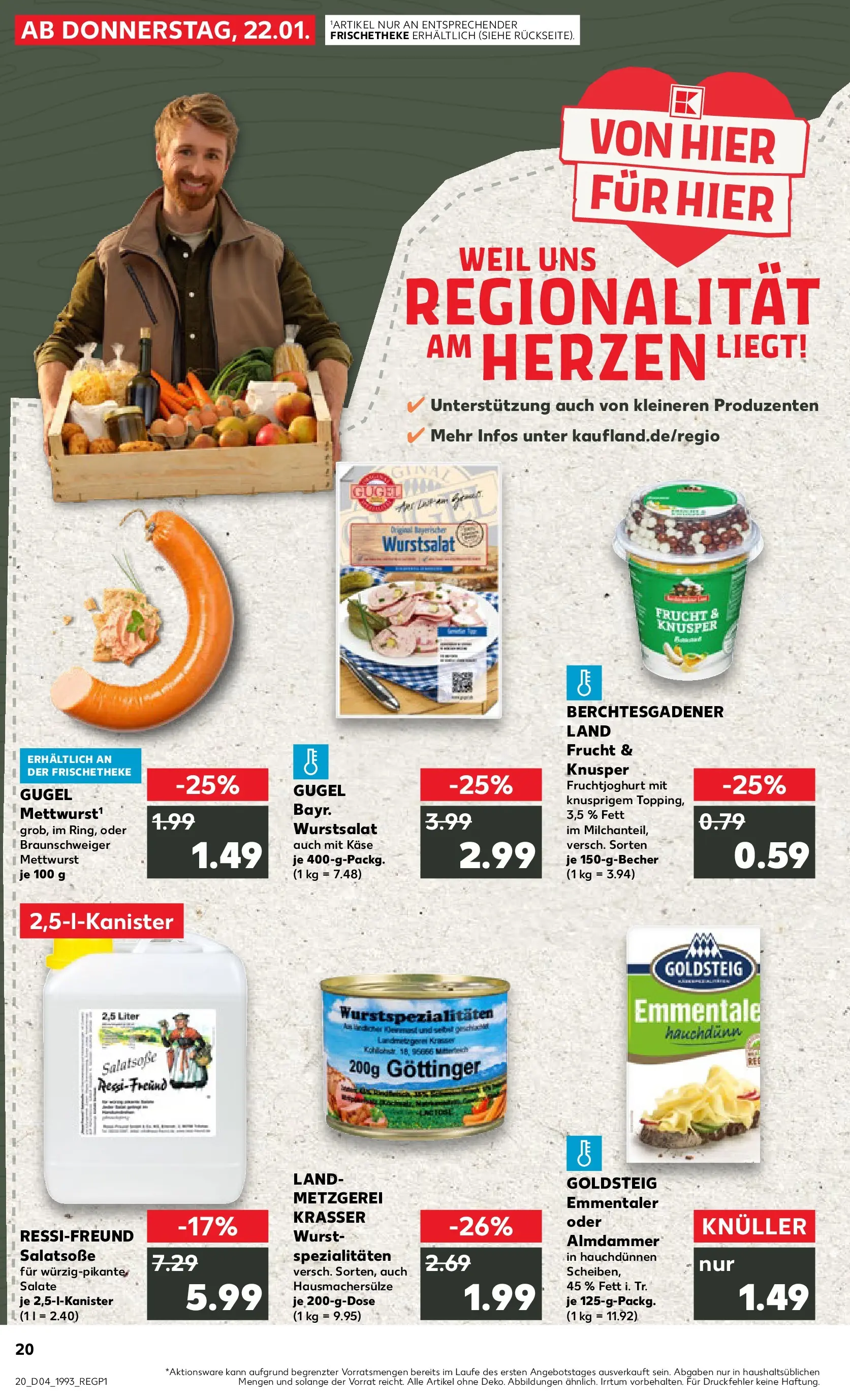 Prospekt Kaufland ab 25.01.2026 » Angebote Online zum Blättern | Seite: 20 | Produkte: Käse, Dressing, Fruchtjoghurt, Wurst