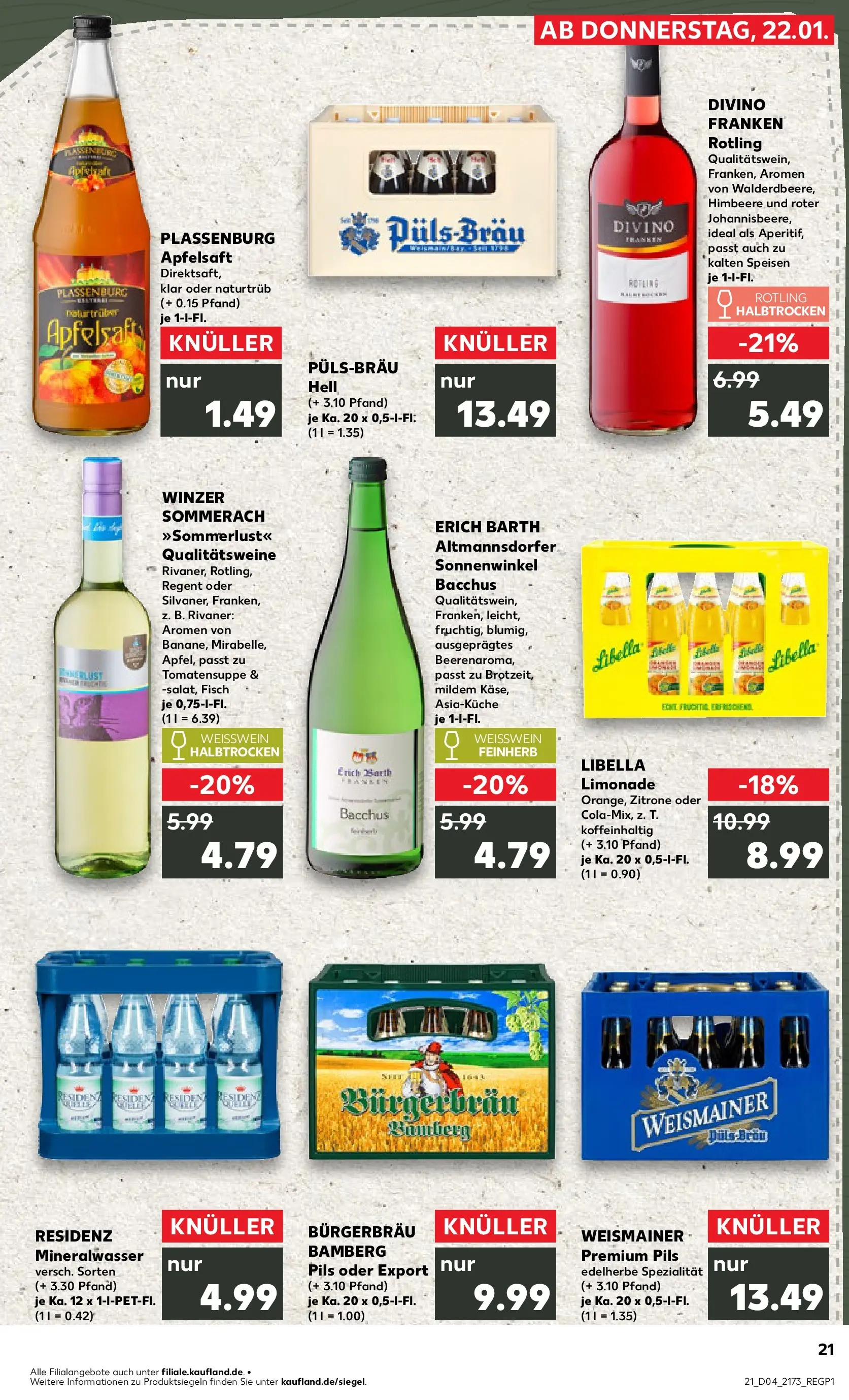 Prospekt Kaufland ab 25.01.2026 » Angebote Online zum Blättern | Seite: 21 | Produkte: Pils, Limonade, Zitrone, Himbeere