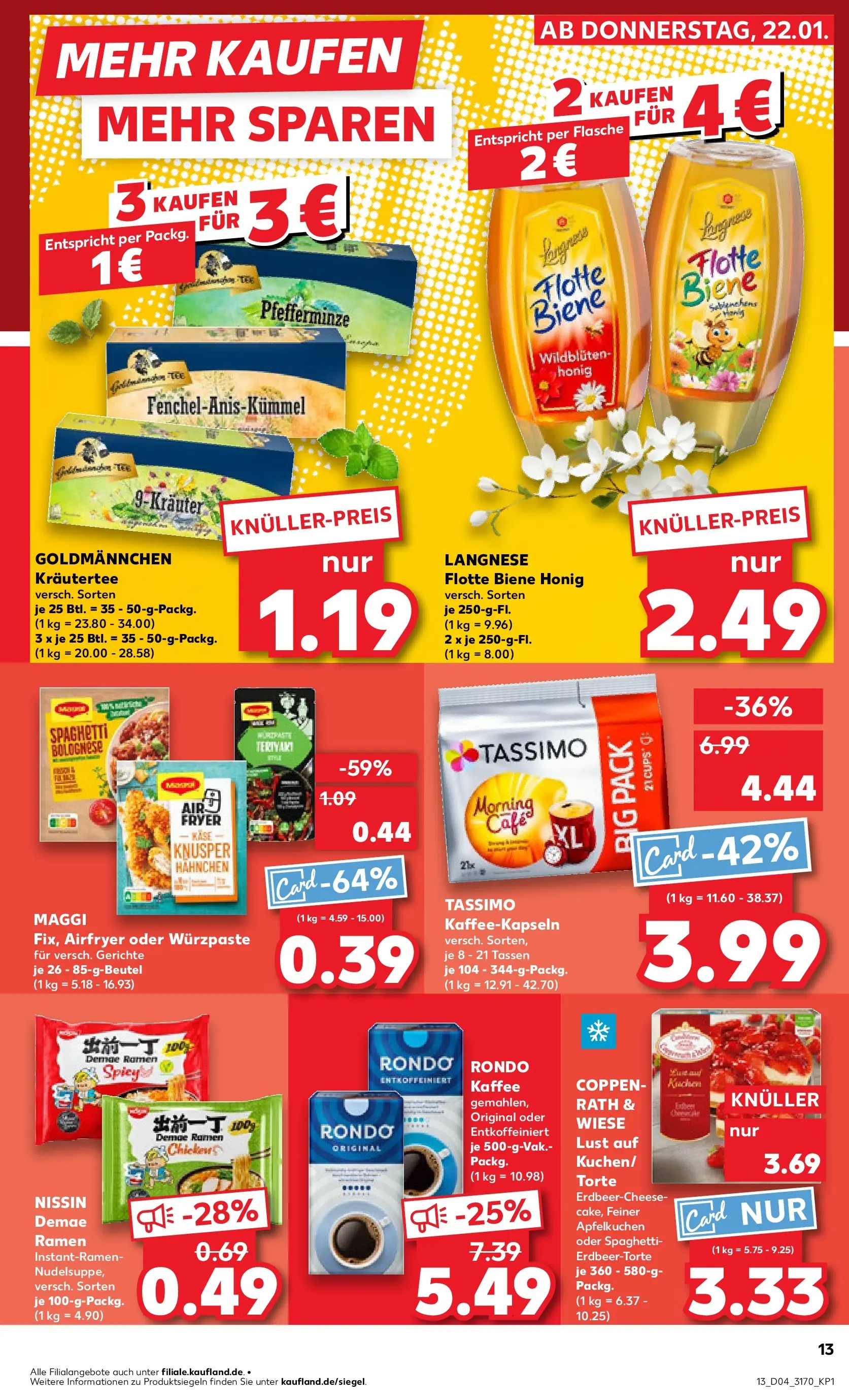 Prospekt Kaufland ab 26.01.2026 » Angebote Online zum Blättern | Seite: 13 | Produkte: Langnese, Hahnchen, Käse, Tassimo