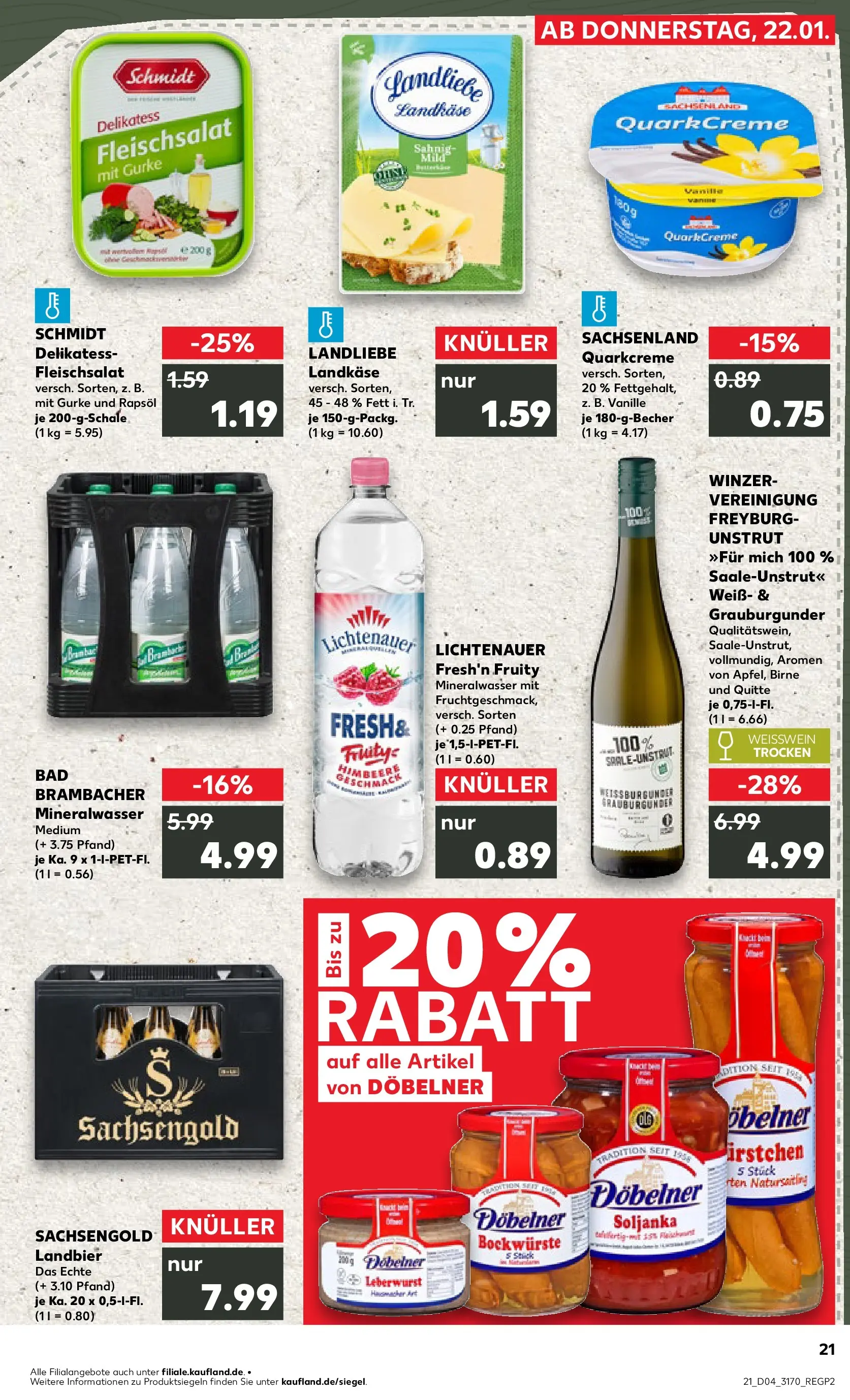 Prospekt Kaufland ab 26.01.2026 » Angebote Online zum Blättern | Seite: 21 | Produkte: Bockwurst, Bad, Mineralwasser, Himbeere