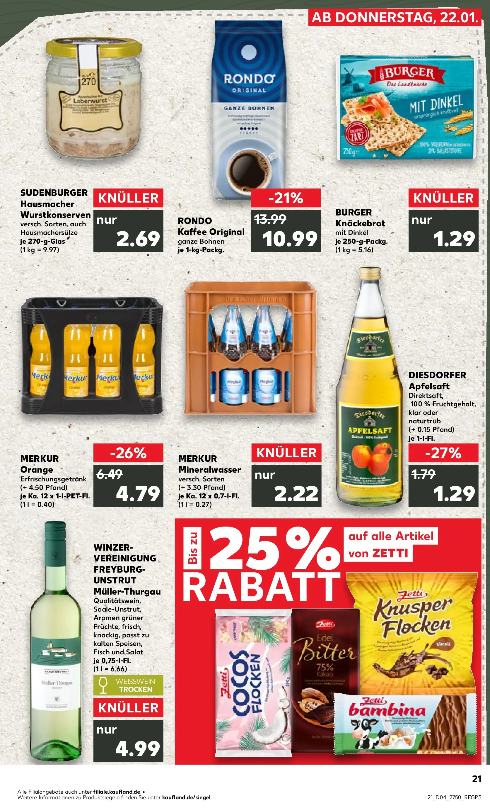 Prospekt Kaufland ab 25.01.2026 » Angebote Online zum Blättern | Seite: 21 | Produkte: Kaffee, Apfelsaft, Apple, Fisch