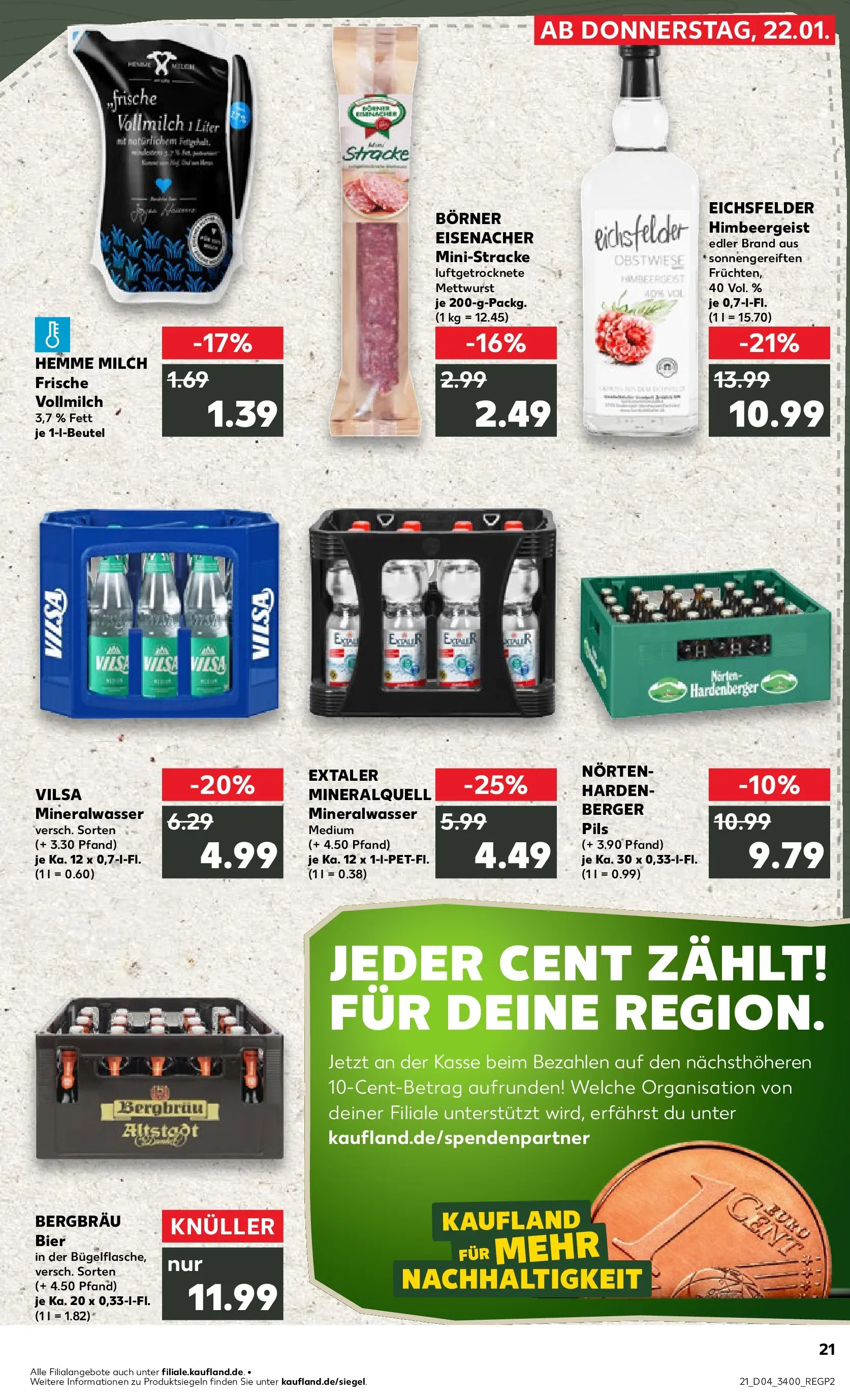Prospekt Kaufland ab 25.01.2026 » Angebote Online zum Blättern | Seite: 21 | Produkte: Milch, Bier, Pils, Mineralwasser