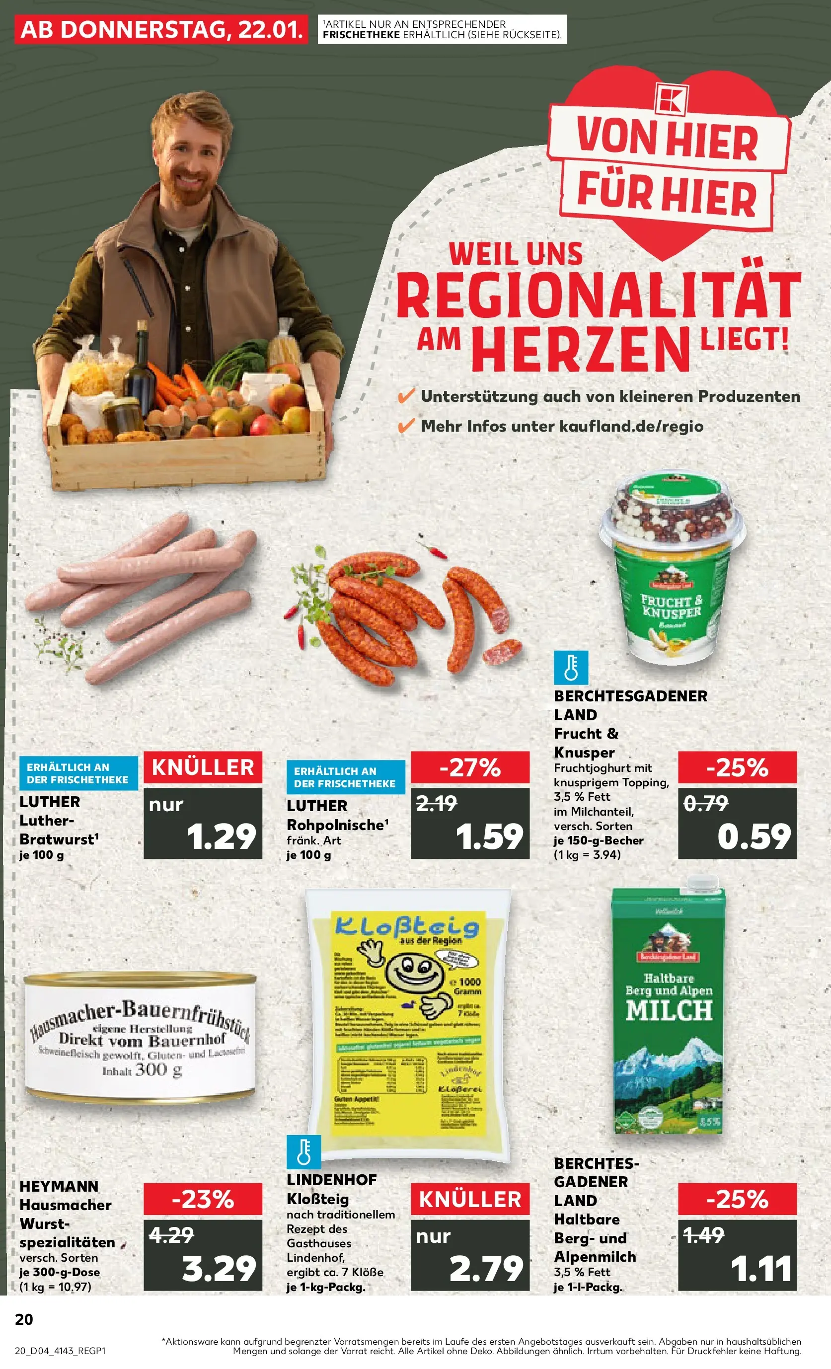 Prospekt Kaufland ab 25.01.2026 » Angebote Online zum Blättern | Seite: 20 | Produkte: Milch, Fruchtjoghurt, Wurst, Schweinefleisch