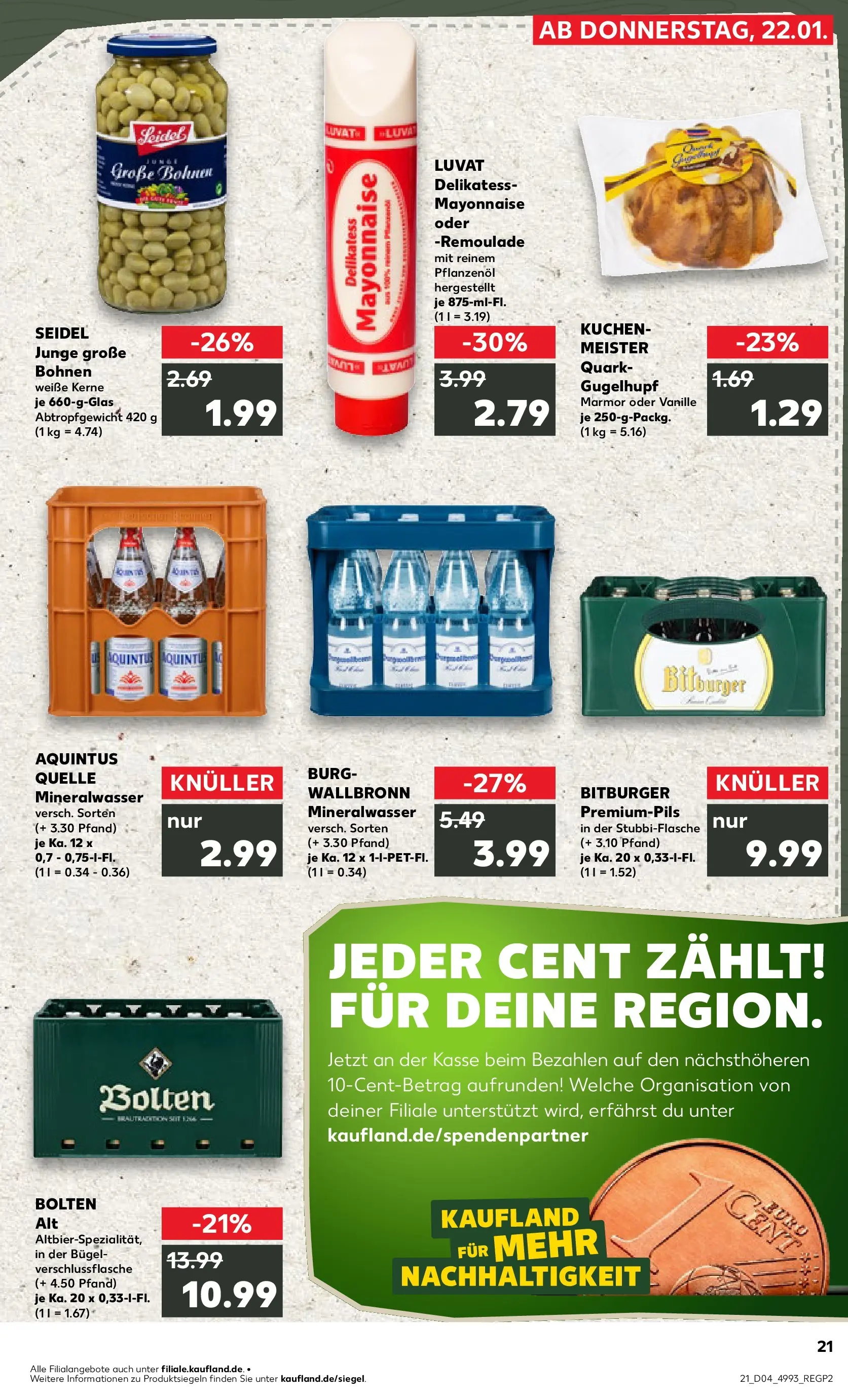 Prospekt Kaufland ab 25.01.2026 » Angebote Online zum Blättern | Seite: 21 | Produkte: Bitburger, Quark, Mineralwasser, Kuchen