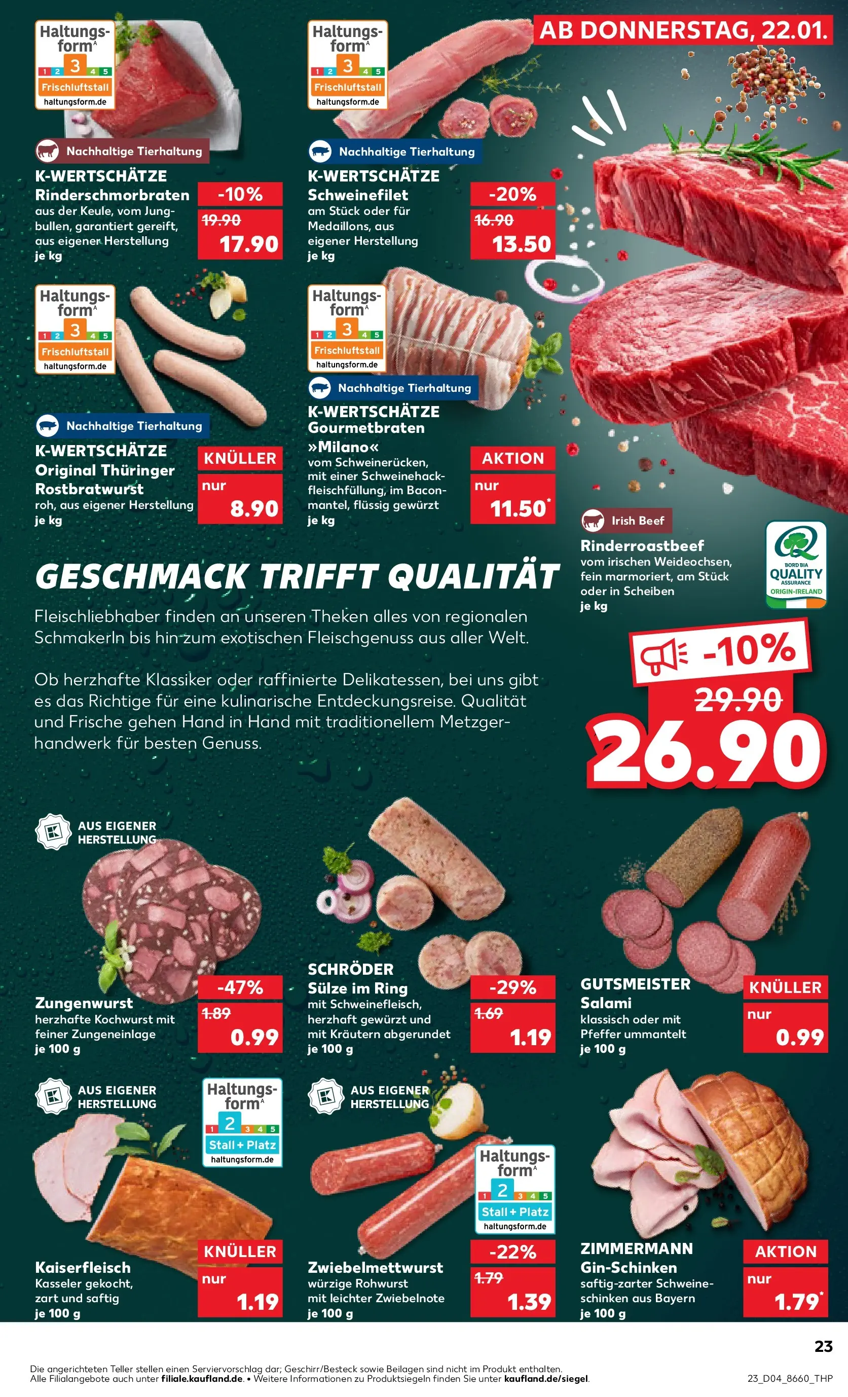 Prospekt Kaufland ab 25.01.2026 » Angebote Online zum Blättern | Seite: 23 | Produkte: Schweinefilet, Pfeffer, Salami, Schinken