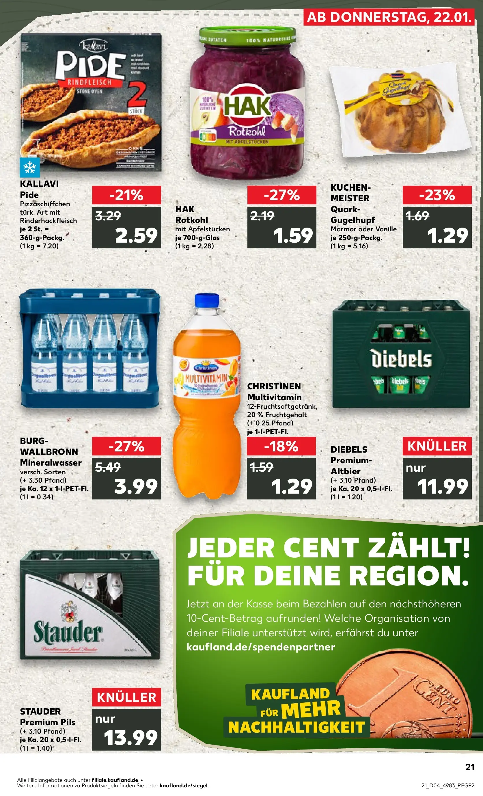 Prospekt Kaufland ab 25.01.2026 » Angebote Online zum Blättern | Seite: 21 | Produkte: Rotkohl, Pizza, Rindfleisch, Kuchen