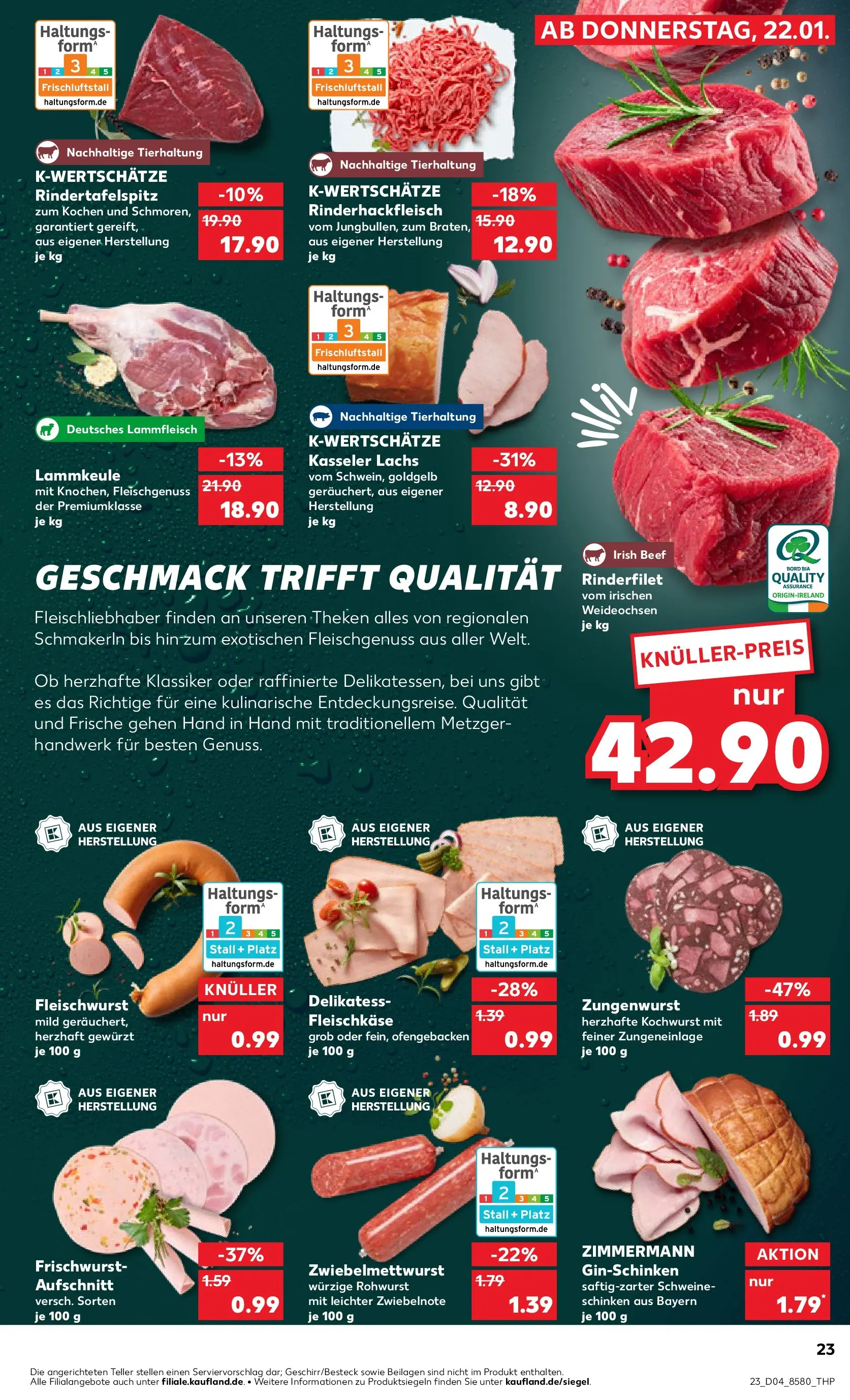 Prospekt Kaufland ab 25.01.2026 » Angebote Online zum Blättern | Seite: 23 | Produkte: Lammkeule, Rinderfilet, Lachs, Schinken