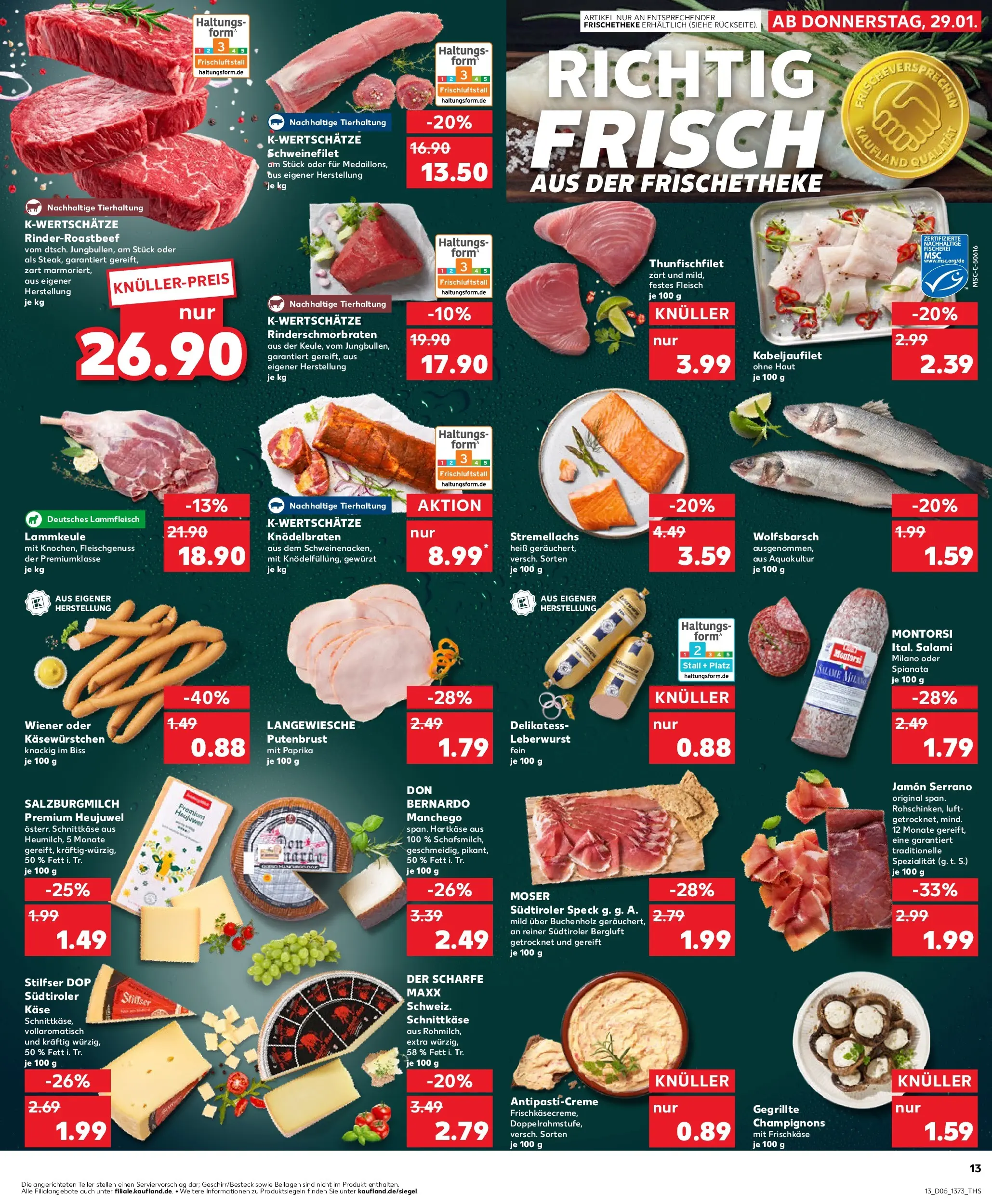 Prospekt Kaufland ab 28.01.2026 » Angebote Online zum Blättern | Seite: 13 | Produkte: Käse, Champignons, Paprika, Salami