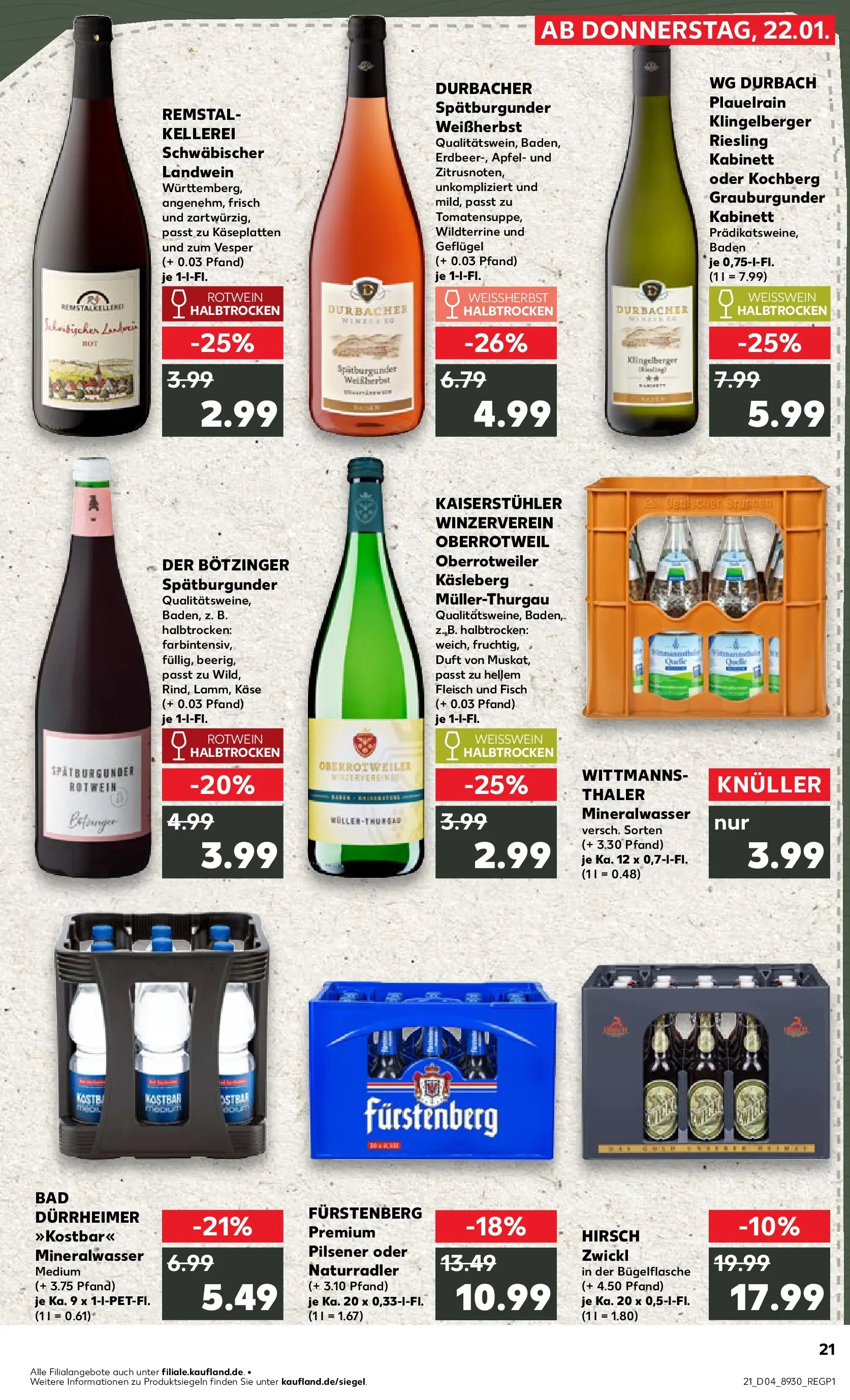 Prospekt Kaufland ab 25.01.2026 » Angebote Online zum Blättern | Seite: 21 | Produkte: Rotwein, Äpfel, Mineralwasser, Fisch