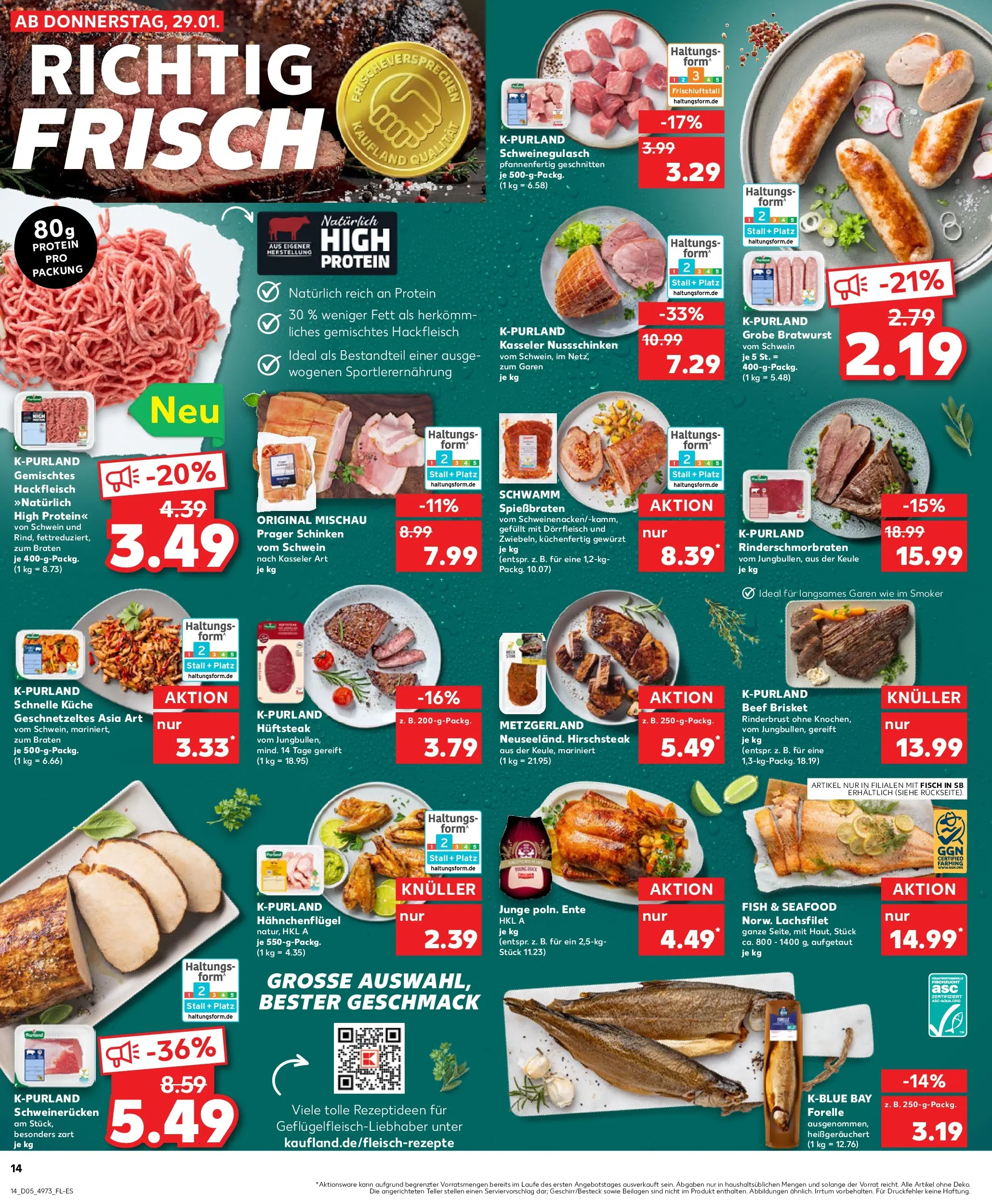 Prospekt Kaufland ab 29.01.2026 » Angebote Online zum Blättern | Seite: 14 | Produkte: Schweinegulasch, Bratwurst, Küche, Schinken