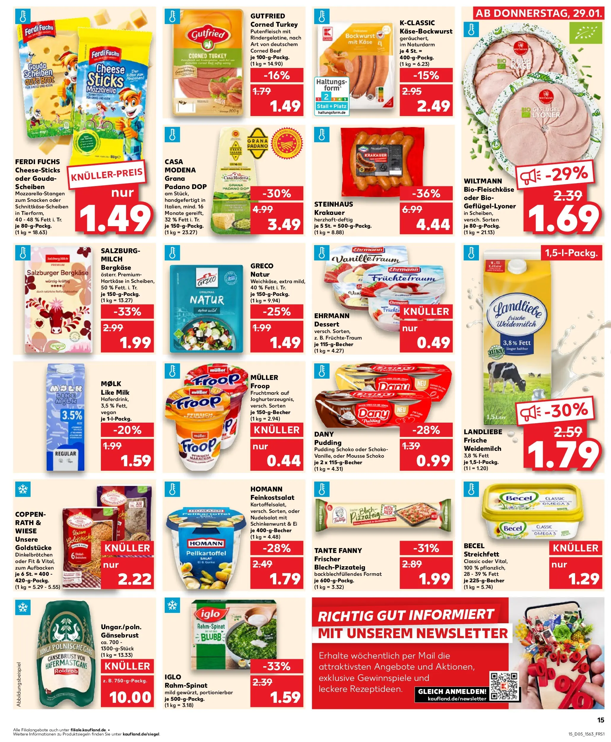 Prospekt Kaufland ab 29.01.2026 » Angebote Online zum Blättern | Seite: 15 | Produkte: Milch, Becel, Mozzarella, Iglo