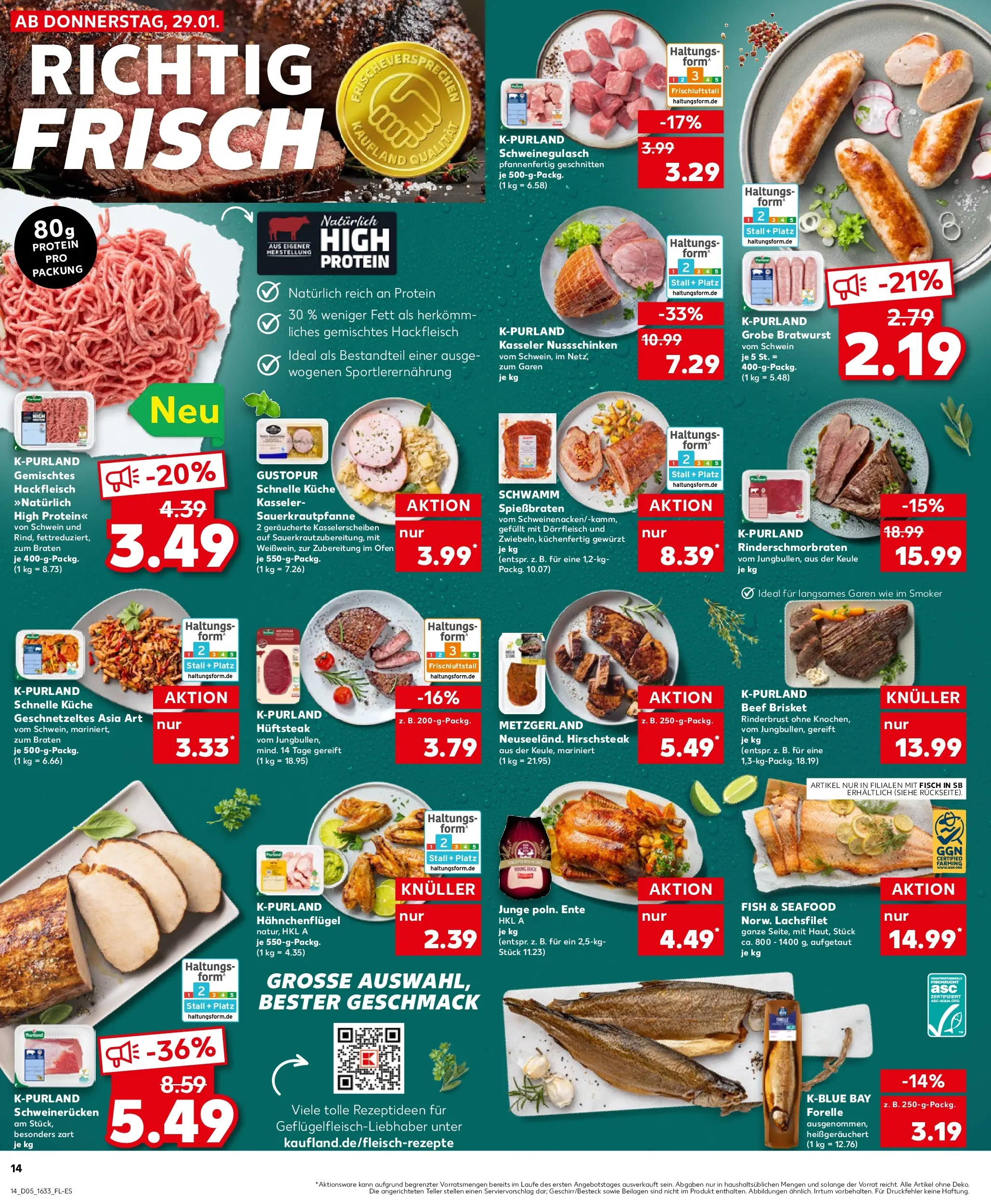 Prospekt Kaufland ab 29.01.2026 » Angebote Online zum Blättern | Seite: 14 | Produkte: Schweinegulasch, Bratwurst, Küche, Steak