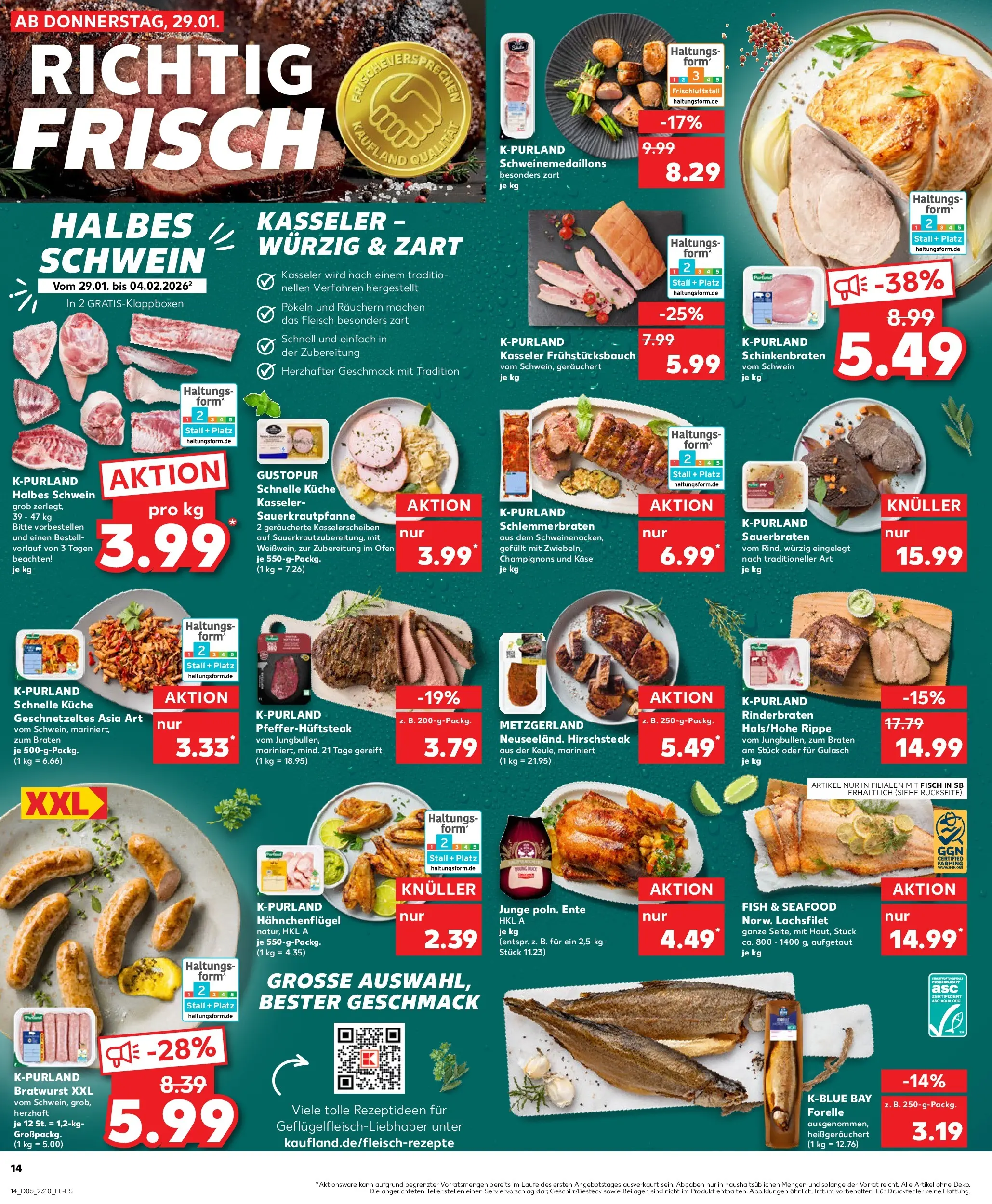 Prospekt Kaufland ab 28.01.2026 » Angebote Online zum Blättern | Seite: 14 | Produkte: Rinderbraten, Bratwurst, Schweinenacken, Steak