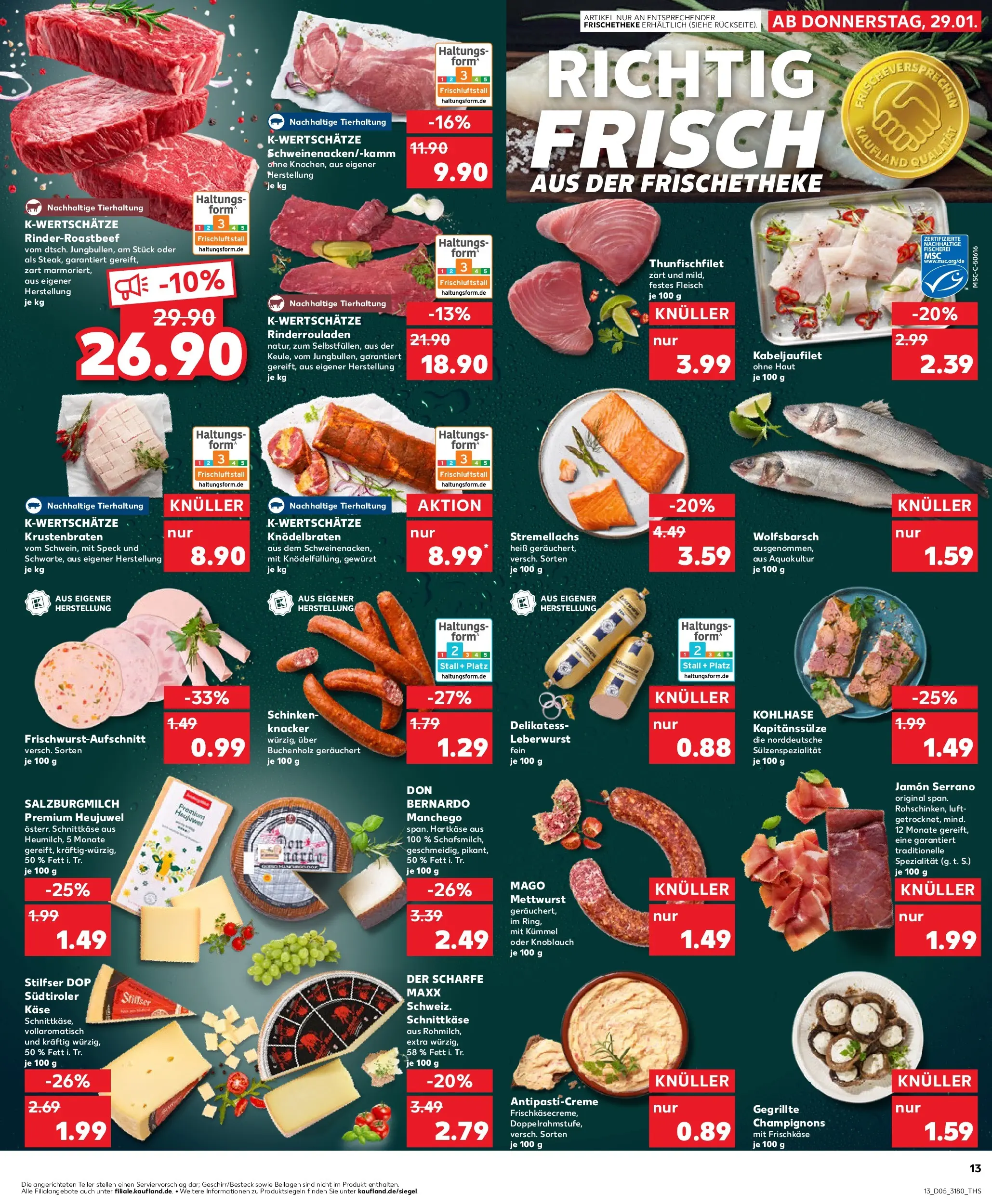 Prospekt Kaufland ab 28.01.2026 » Angebote Online zum Blättern | Seite: 13 | Produkte: Rinderrouladen, Champignons, Knoblauch, Schinken