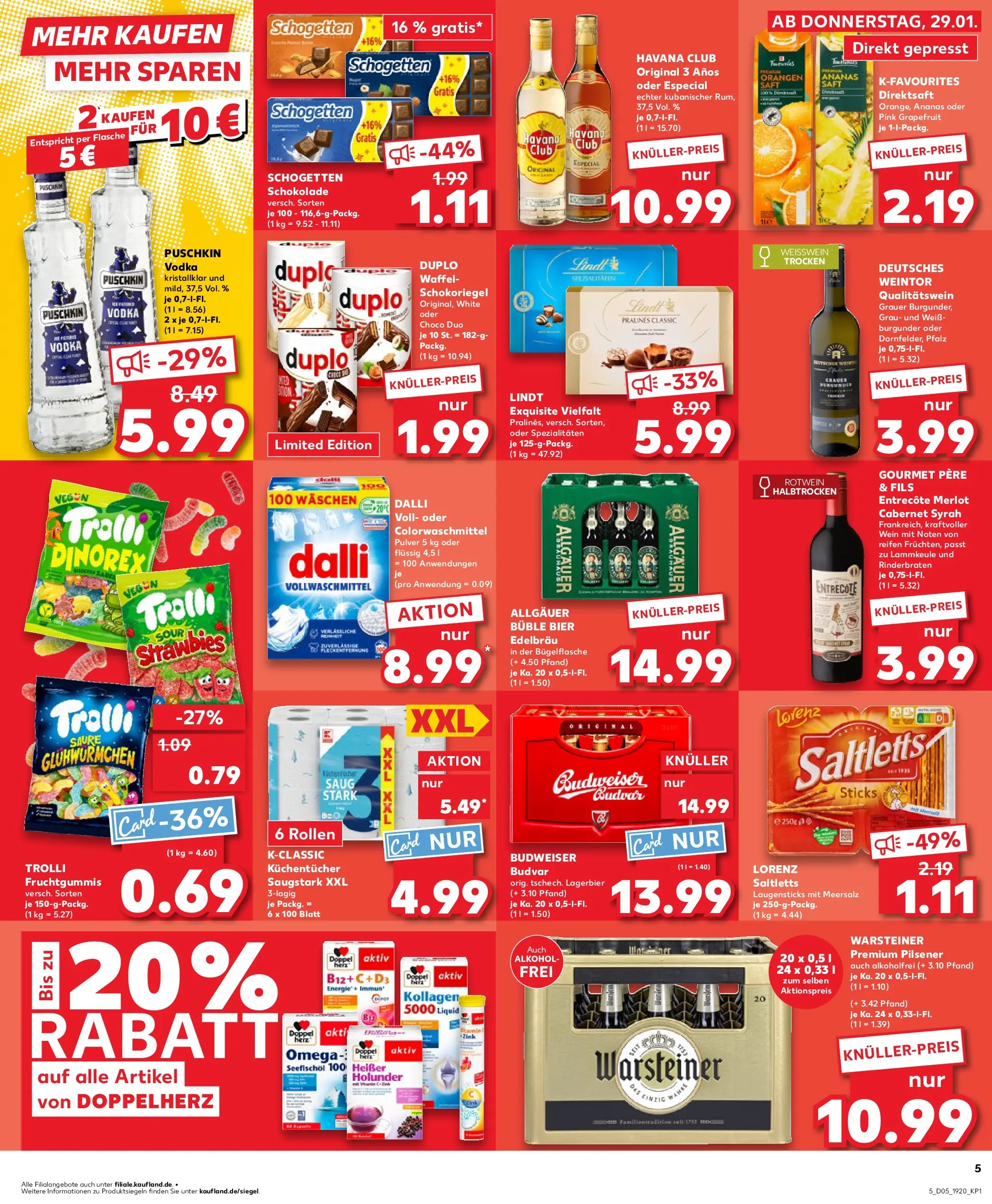 Prospekt Kaufland ab 29.01.2026 » Angebote Online zum Blättern | Seite: 5 | Produkte: Havana club, Warsteiner, Vodka, Lindt