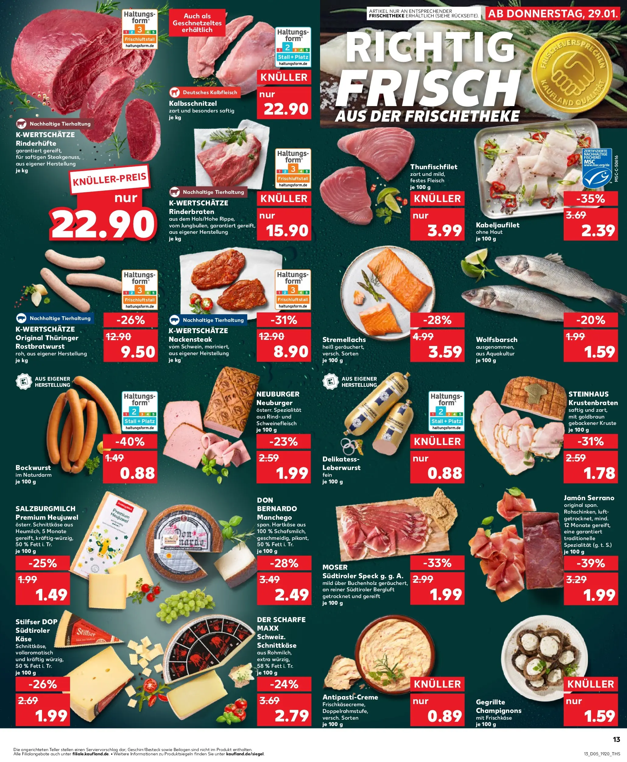 Prospekt Kaufland ab 29.01.2026 » Angebote Online zum Blättern | Seite: 13 | Produkte: Käse, Krustenbraten, Champignons, Frischkase