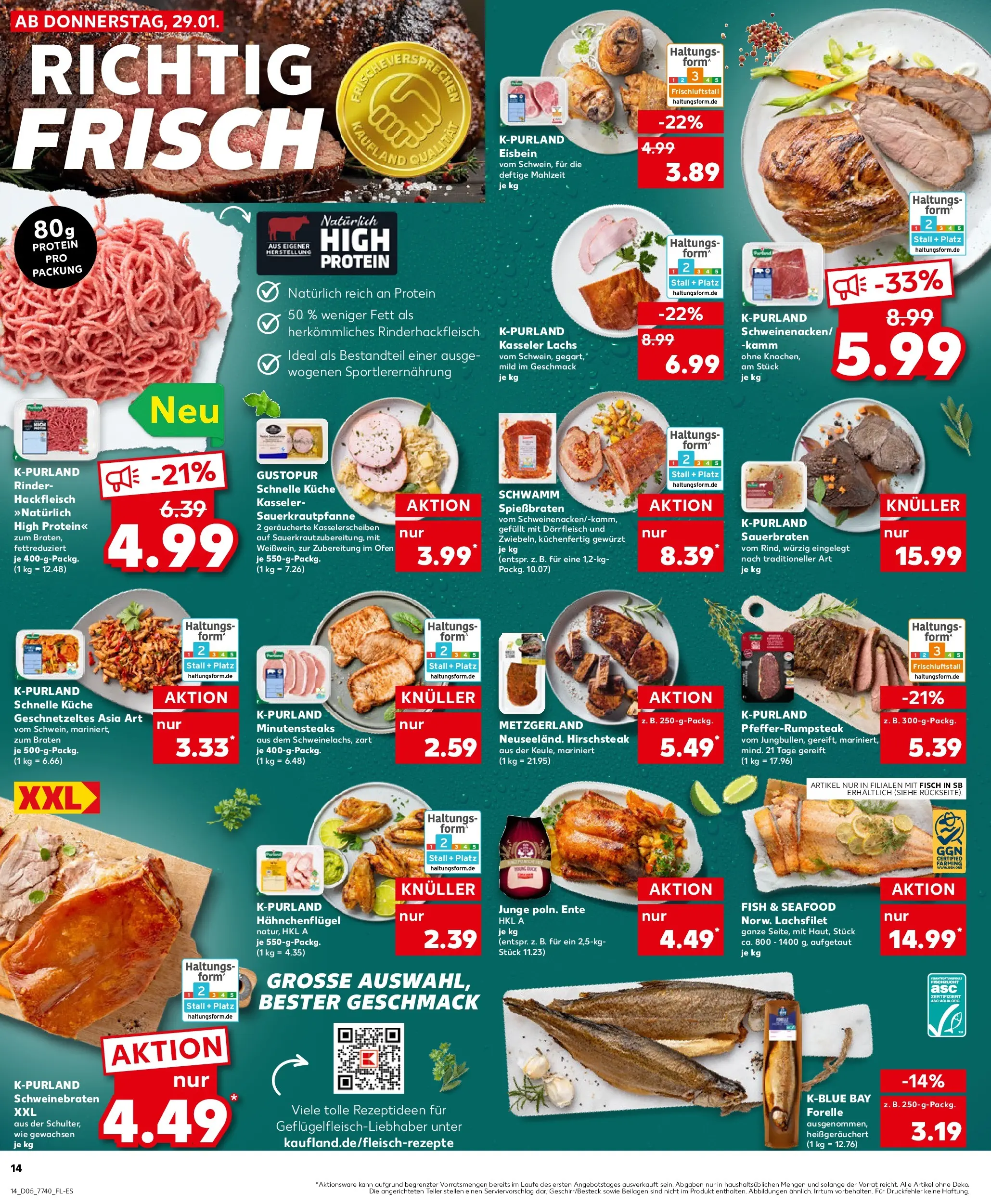 Prospekt Kaufland ab 29.01.2026 » Angebote Online zum Blättern | Seite: 14 | Produkte: Küche, Lachs, Ente, Hackfleisch