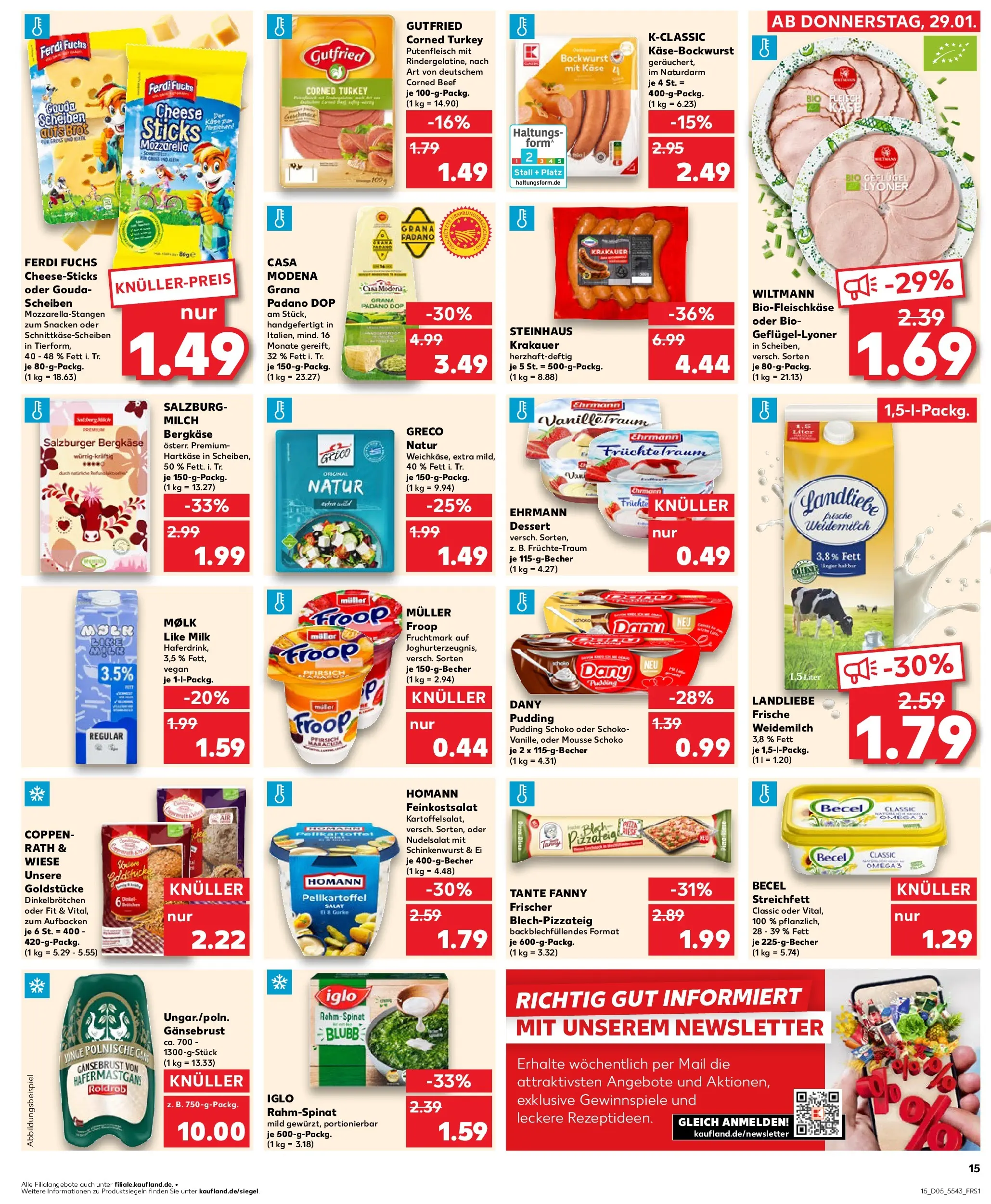 Prospekt Kaufland ab 29.01.2026 » Angebote Online zum Blättern | Seite: 15 | Produkte: Mozzarella, Gouda, Pudding, Pfirsich