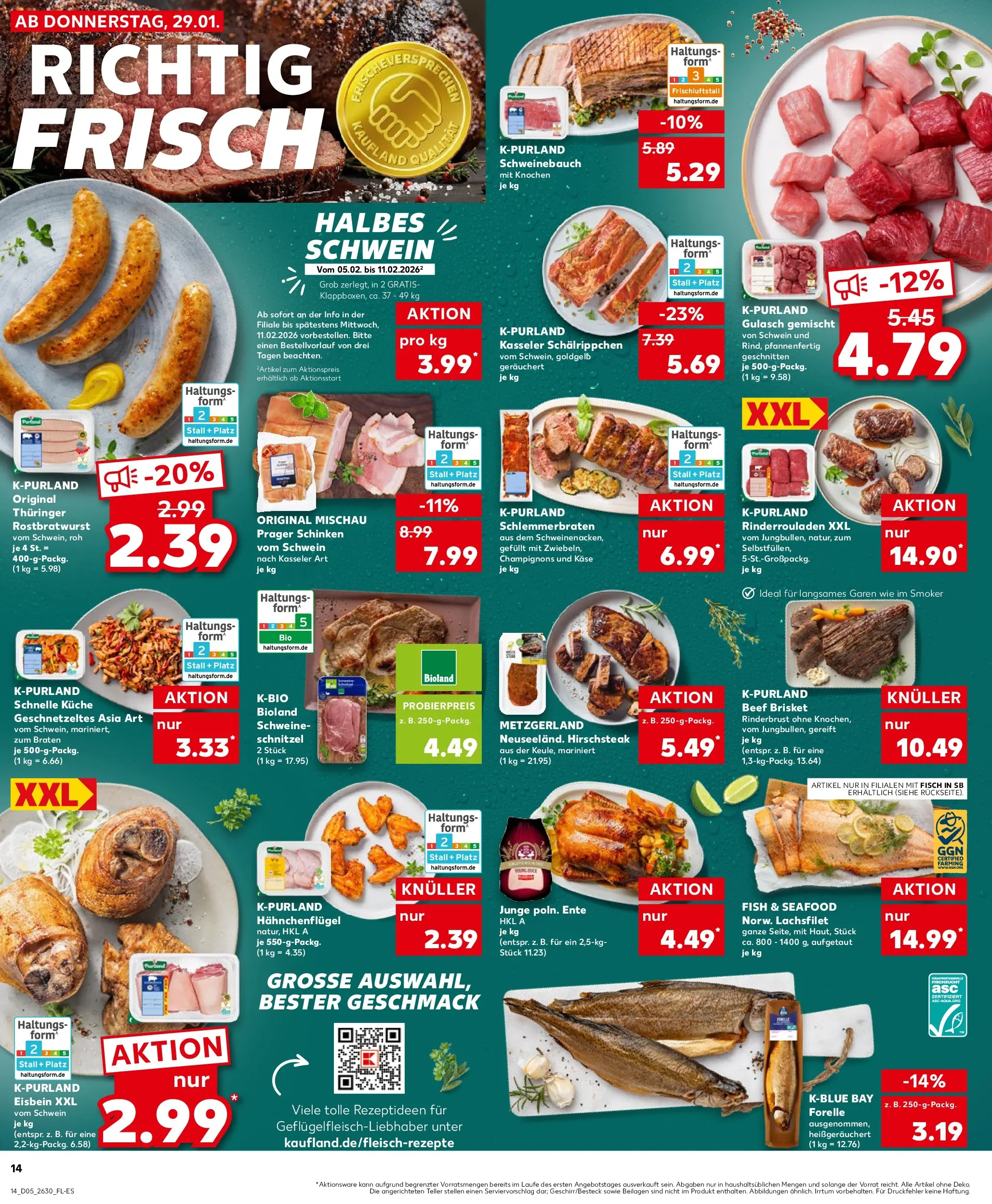 Prospekt Kaufland ab 29.01.2026 » Angebote Online zum Blättern | Seite: 14 | Produkte: Schnitzel, Gulasch, Schinken, Ente