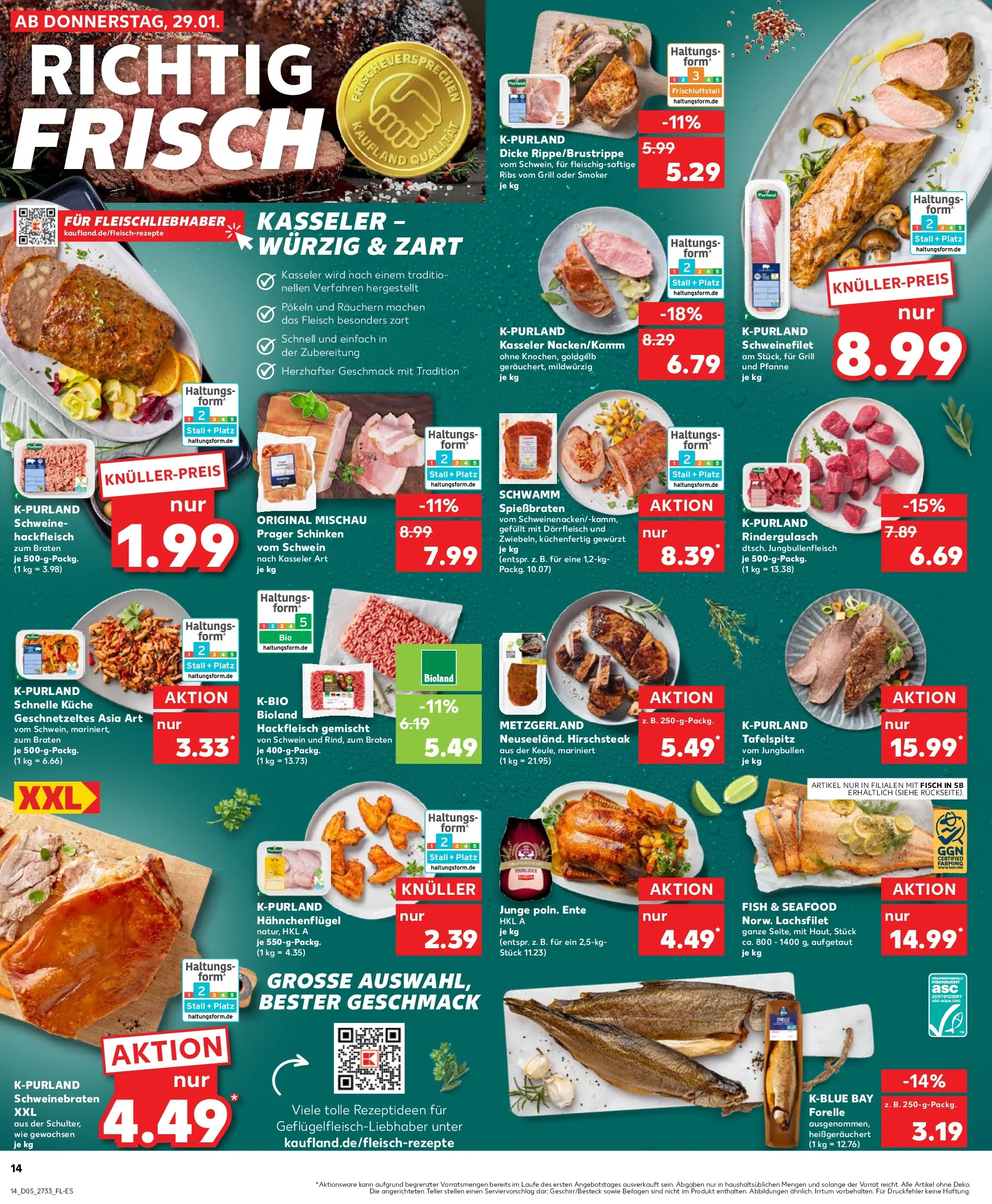 Prospekt Kaufland ab 29.01.2026 » Angebote Online zum Blättern | Seite: 14 | Produkte: Rindergulasch, Küche, Ente, Hackfleisch