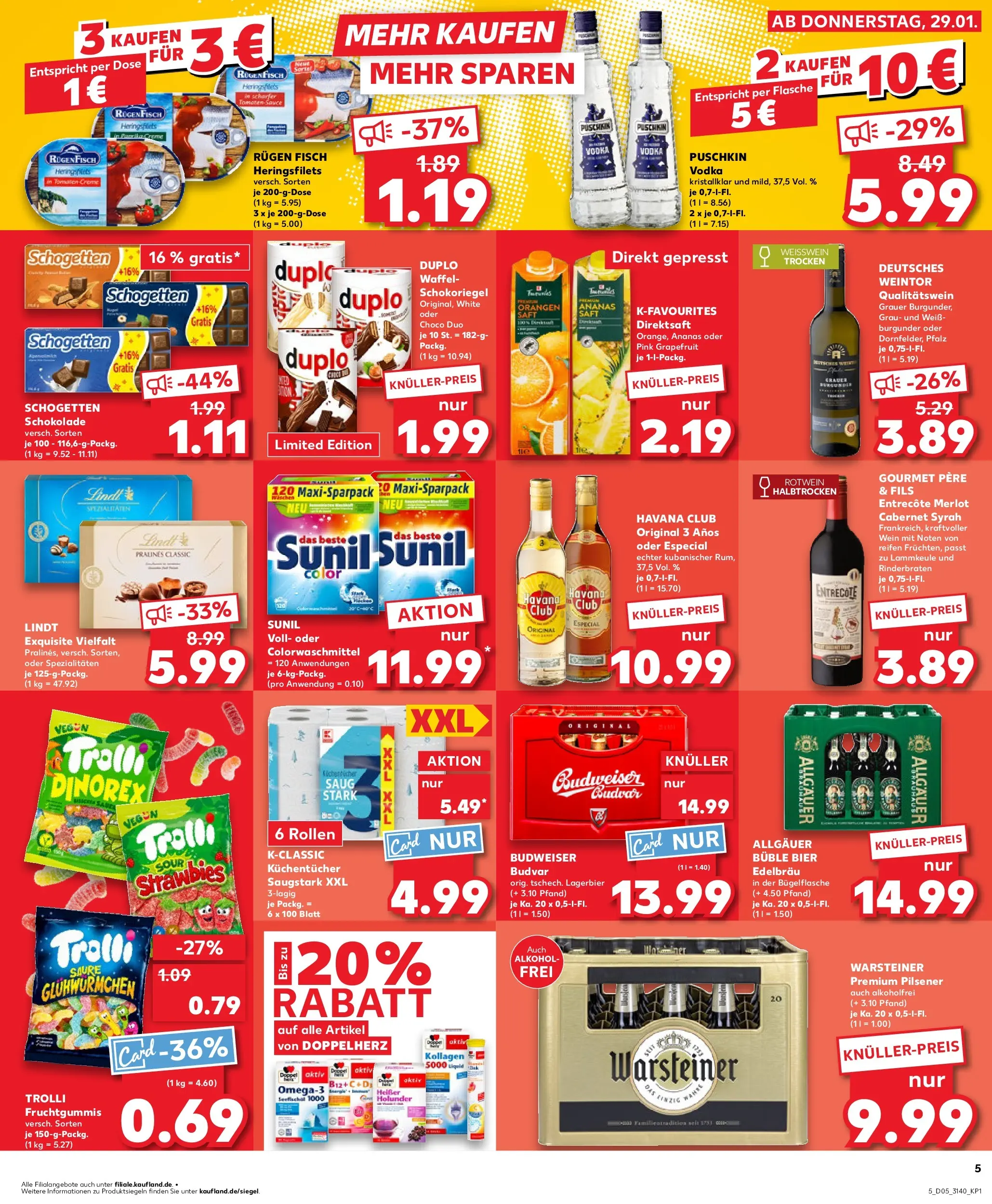 Prospekt Kaufland ab 29.01.2026 » Angebote Online zum Blättern | Seite: 5 | Produkte: Lammkeule, Schokolade, Rotwein halbtrocken, Budweiser