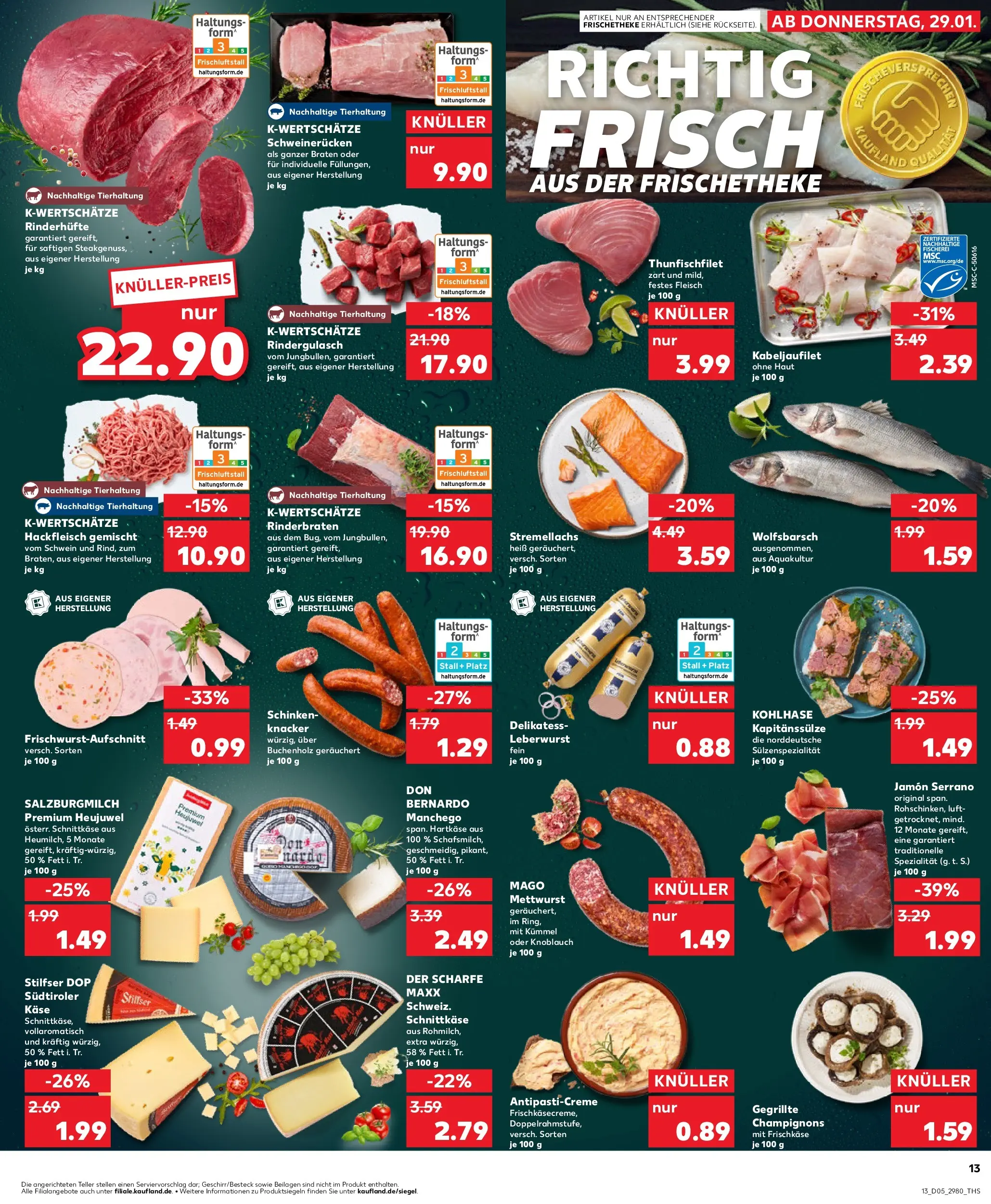 Prospekt Kaufland ab 29.01.2026 » Angebote Online zum Blättern | Seite: 13 | Produkte: Rinderbraten, Champignons, Schweinerucken, Hackfleisch