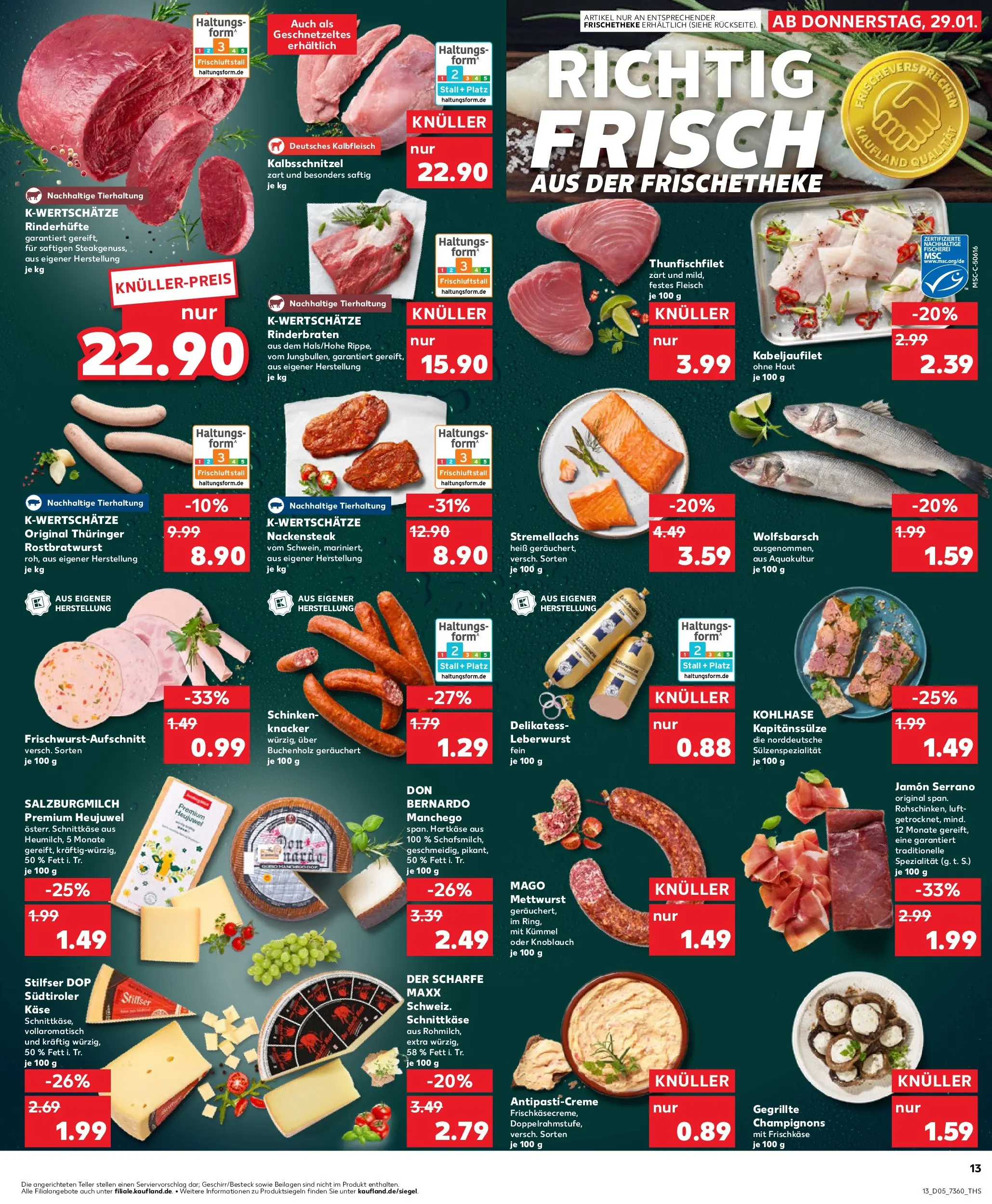 Prospekt Kaufland ab 29.01.2026 » Angebote Online zum Blättern | Seite: 13 | Produkte: Rinderbraten, Champignons, Schinken, Steak