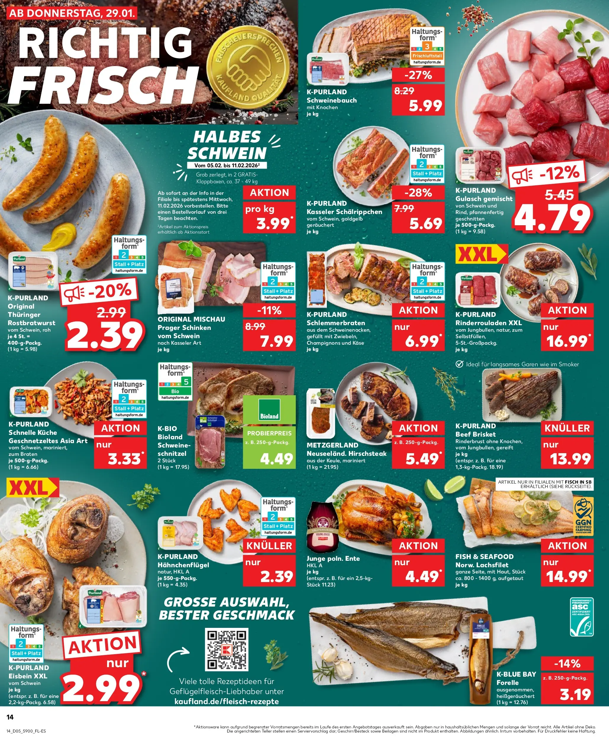 Prospekt Kaufland ab 29.01.2026 » Angebote Online zum Blättern | Seite: 14 | Produkte: Käse, Schnitzel, Fisch, Gulasch