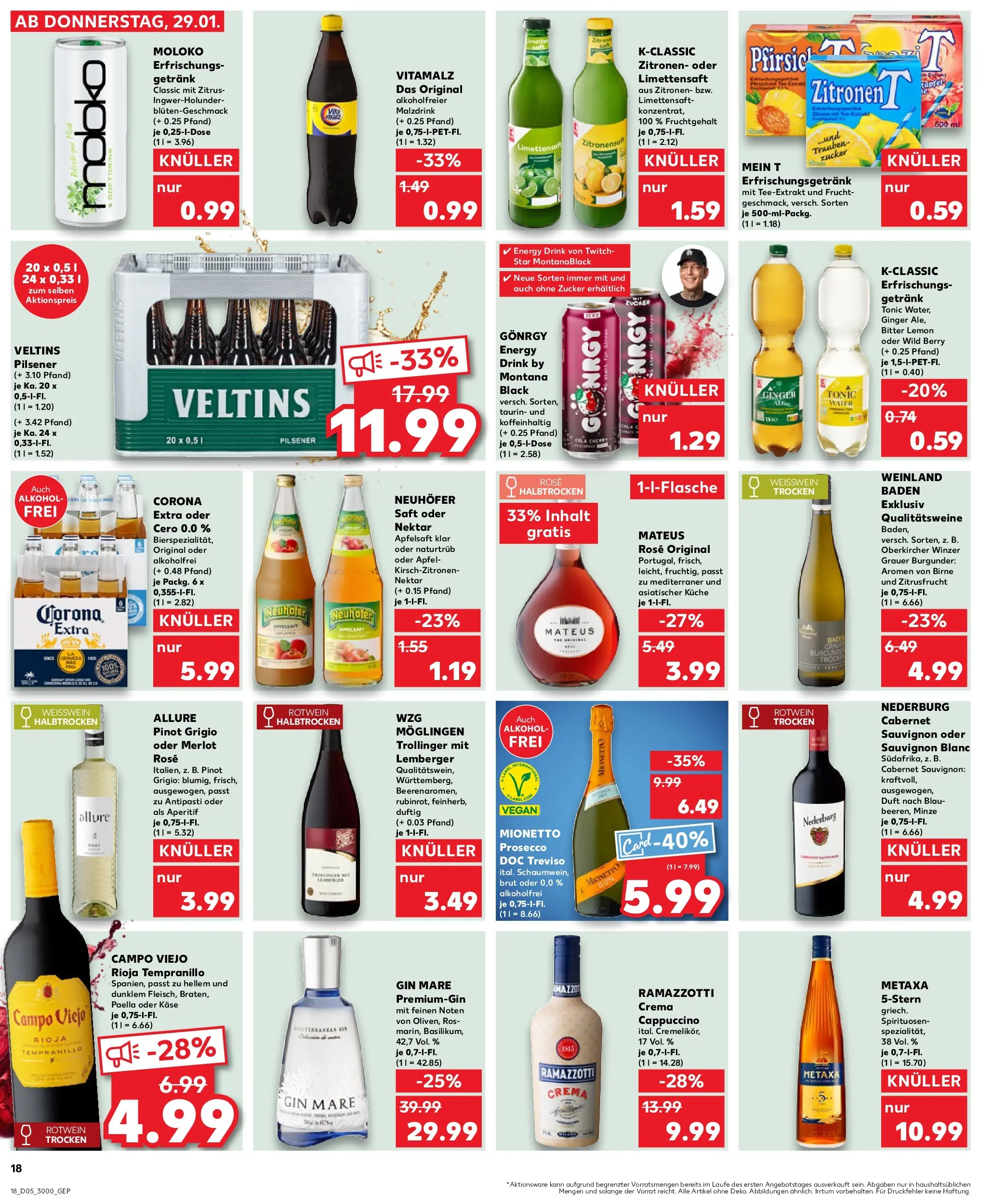Prospekt Kaufland ab 28.01.2026 » Angebote Online zum Blättern | Seite: 18 | Produkte: Käse, Rotwein, Pfirsich, Gin