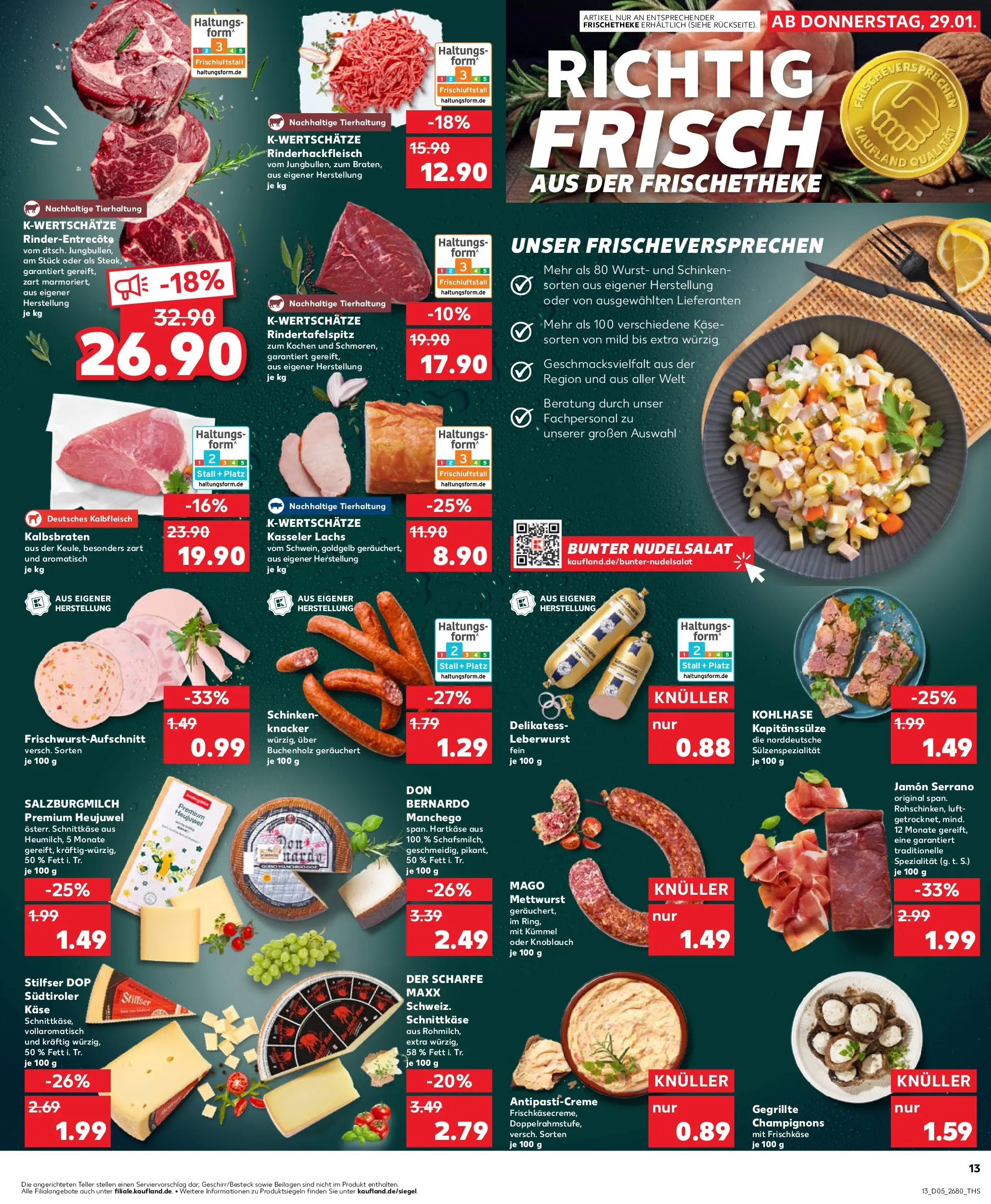 Prospekt Kaufland ab 28.01.2026 » Angebote Online zum Blättern | Seite: 13 | Produkte: Käse, Entrecote, Lachs, Wurst