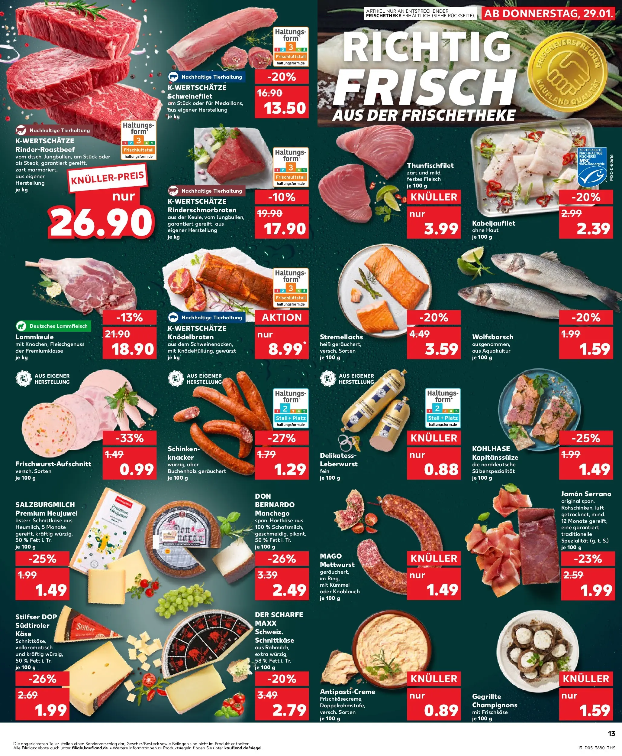 Prospekt Kaufland ab 29.01.2026 » Angebote Online zum Blättern | Seite: 13 | Produkte: Käse, Champignons, Knoblauch, Frischkase