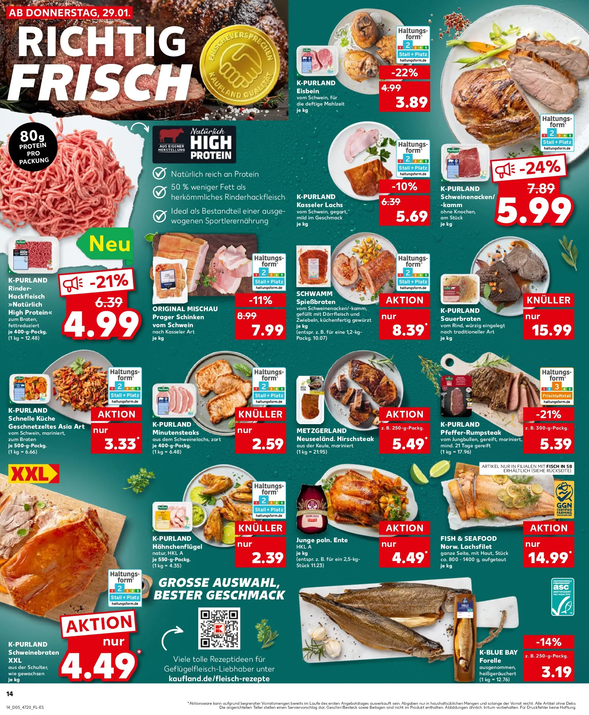 Prospekt Kaufland ab 29.01.2026 » Angebote Online zum Blättern | Seite: 14 | Produkte: Fisch, Schinken, Ente, Hackfleisch