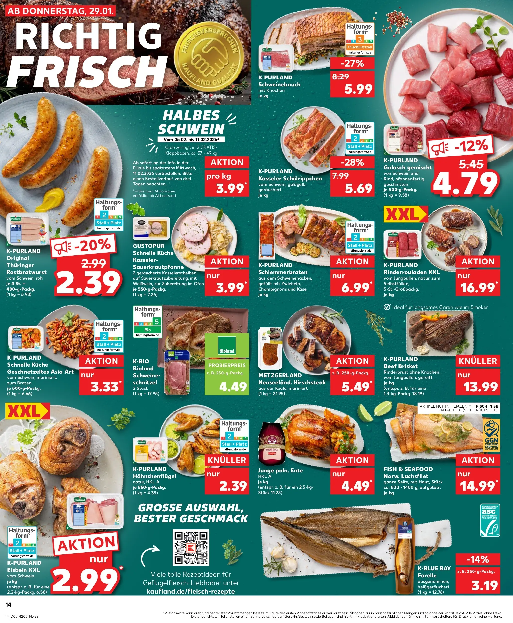 Prospekt Kaufland ab 28.01.2026 » Angebote Online zum Blättern | Seite: 14 | Produkte: Rinderrouladen, Ofen, Käse, Schnitzel