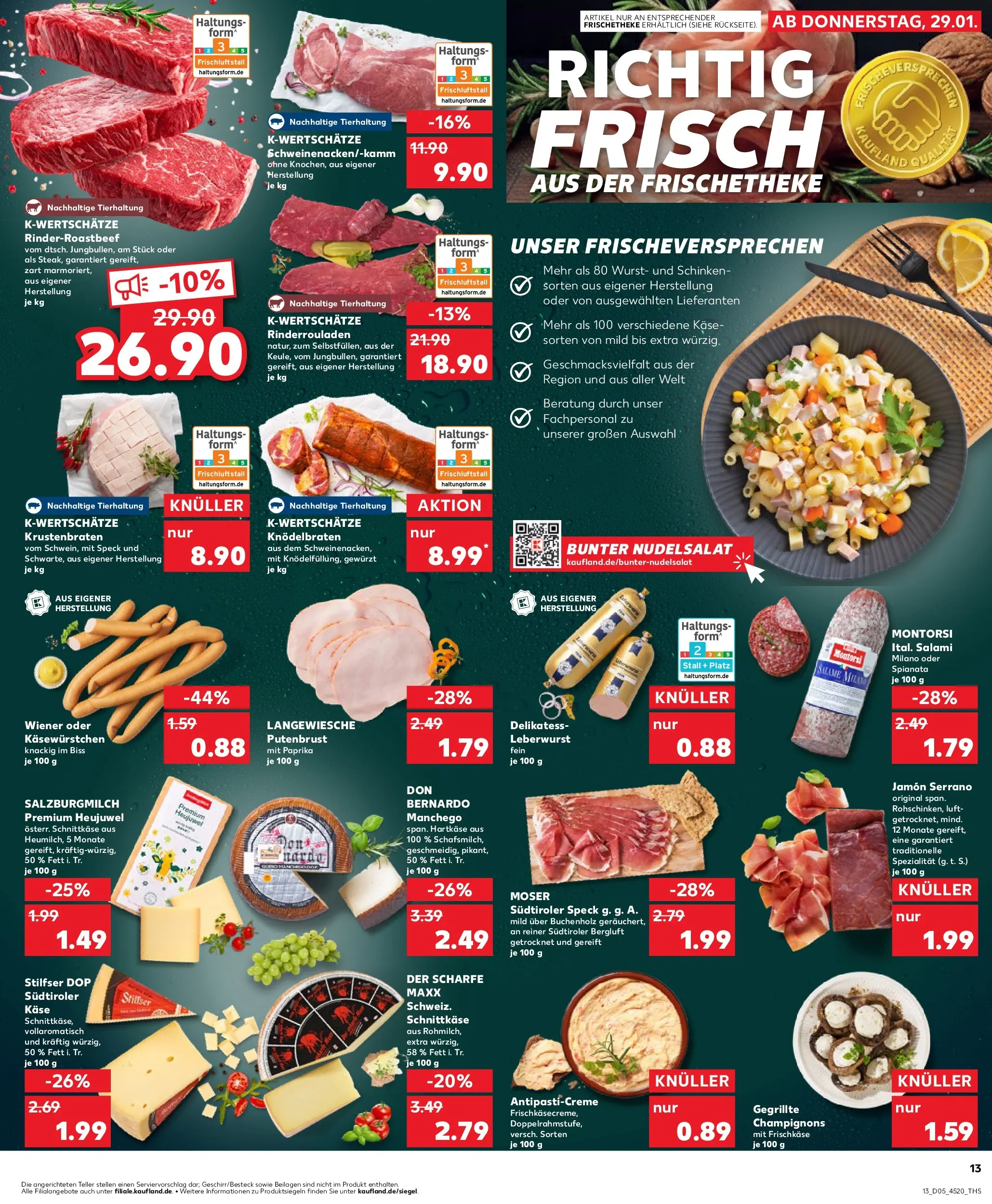 Prospekt Kaufland ab 29.01.2026 » Angebote Online zum Blättern | Seite: 13 | Produkte: Rinderrouladen, Krustenbraten, Champignons, Frischkase