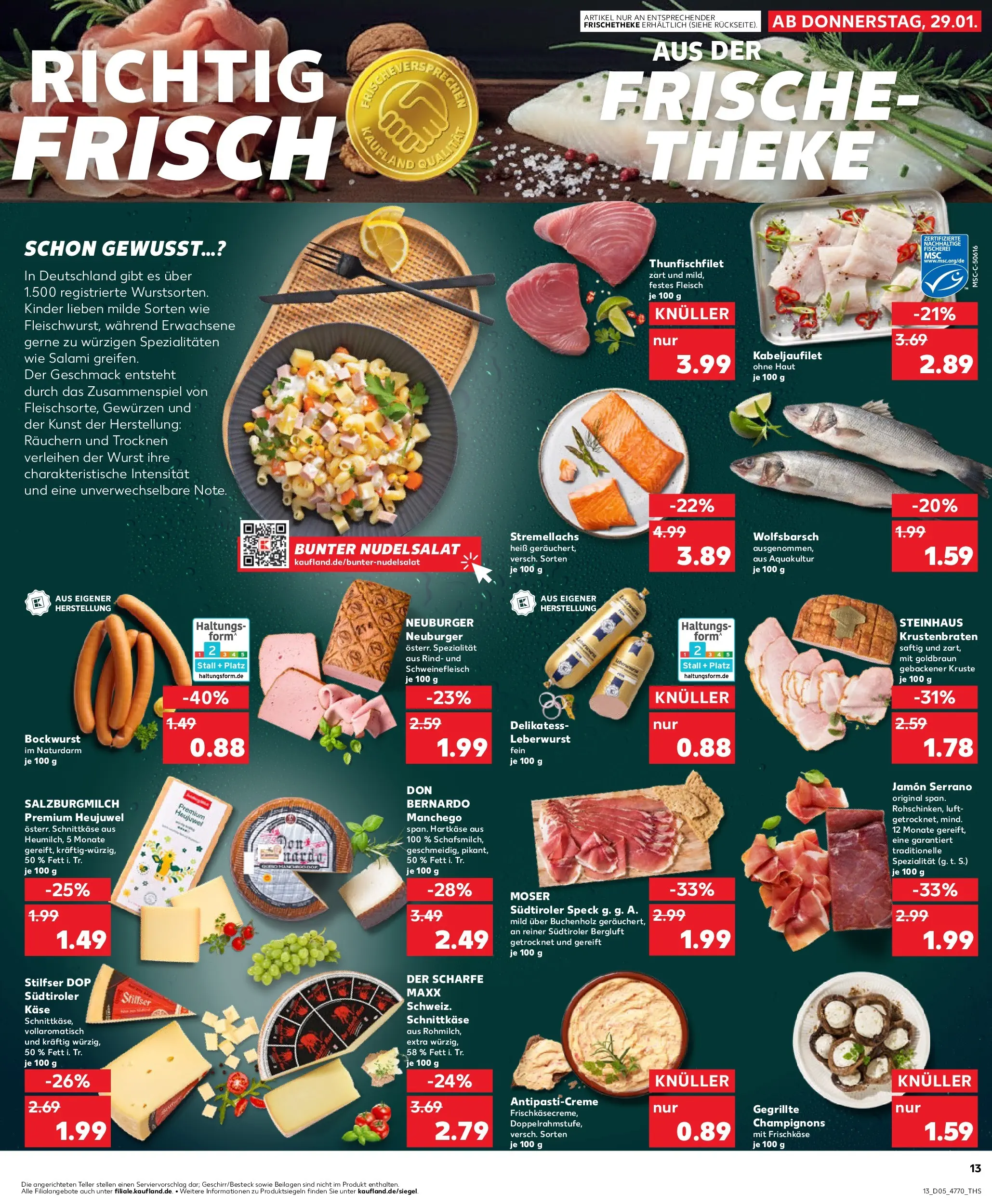 Prospekt Kaufland ab 29.01.2026 » Angebote Online zum Blättern | Seite: 13 | Produkte: Käse, Champignons, Salami, Frischkase