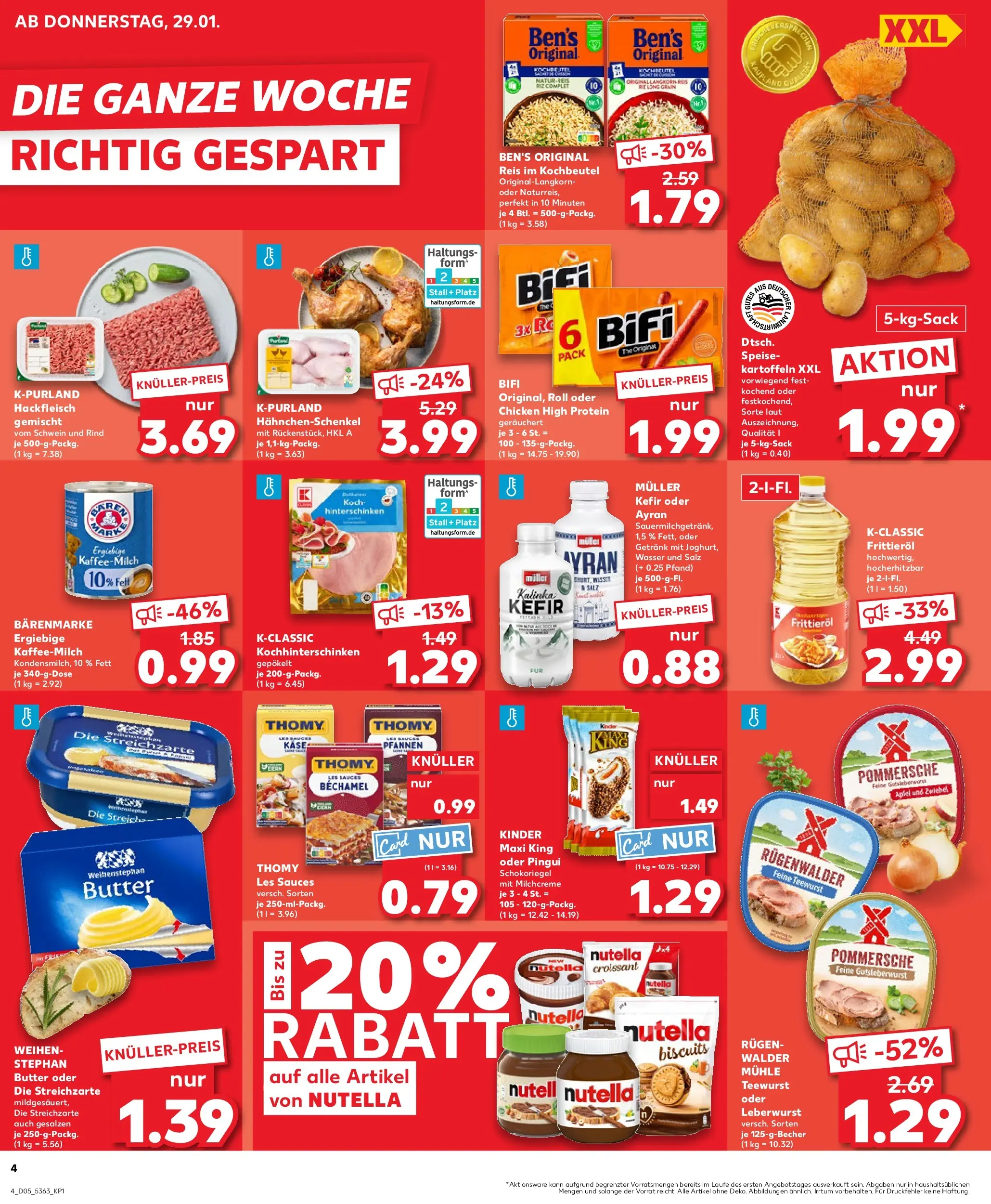 Prospekt Kaufland ab 29.01.2026 » Angebote Online zum Blättern | Seite: 4 | Produkte: Käse, Weihenstephan butter, Kartoffeln, Hackfleisch