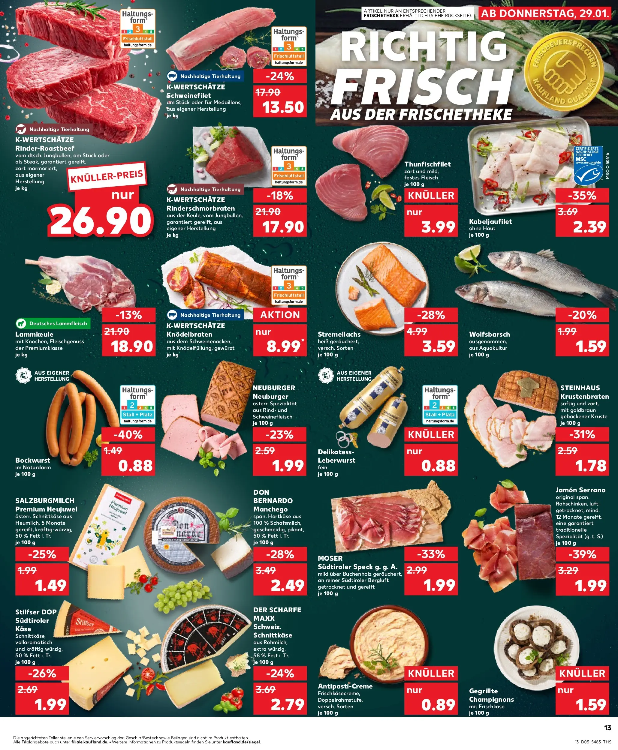 Prospekt Kaufland ab 29.01.2026 » Angebote Online zum Blättern | Seite: 13 | Produkte: Krustenbraten, Champignons, Fleisch, Frischkase