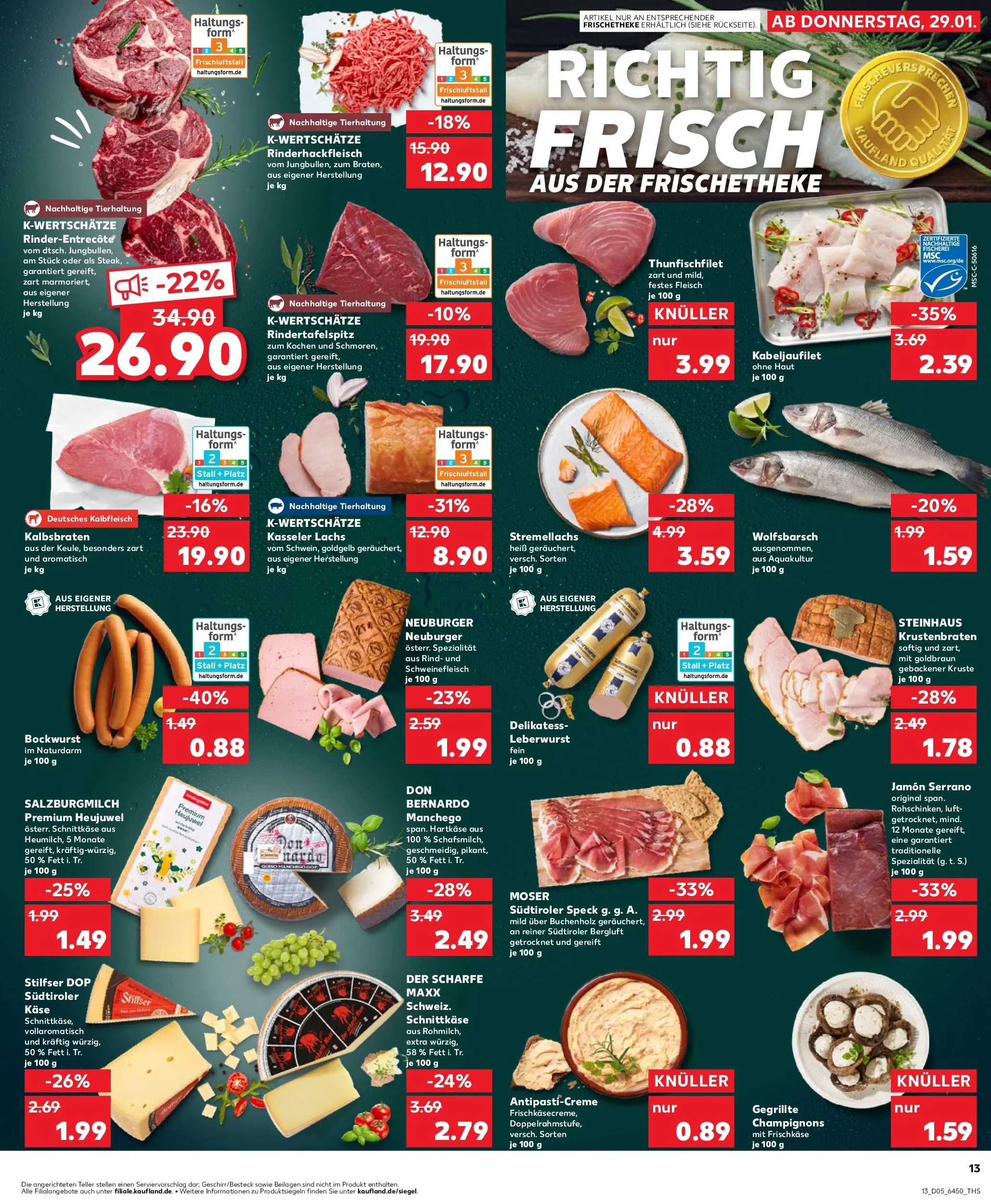 Prospekt Kaufland ab 29.01.2026 » Angebote Online zum Blättern | Seite: 13 | Produkte: Käse, Krustenbraten, Fleisch, Frischkase