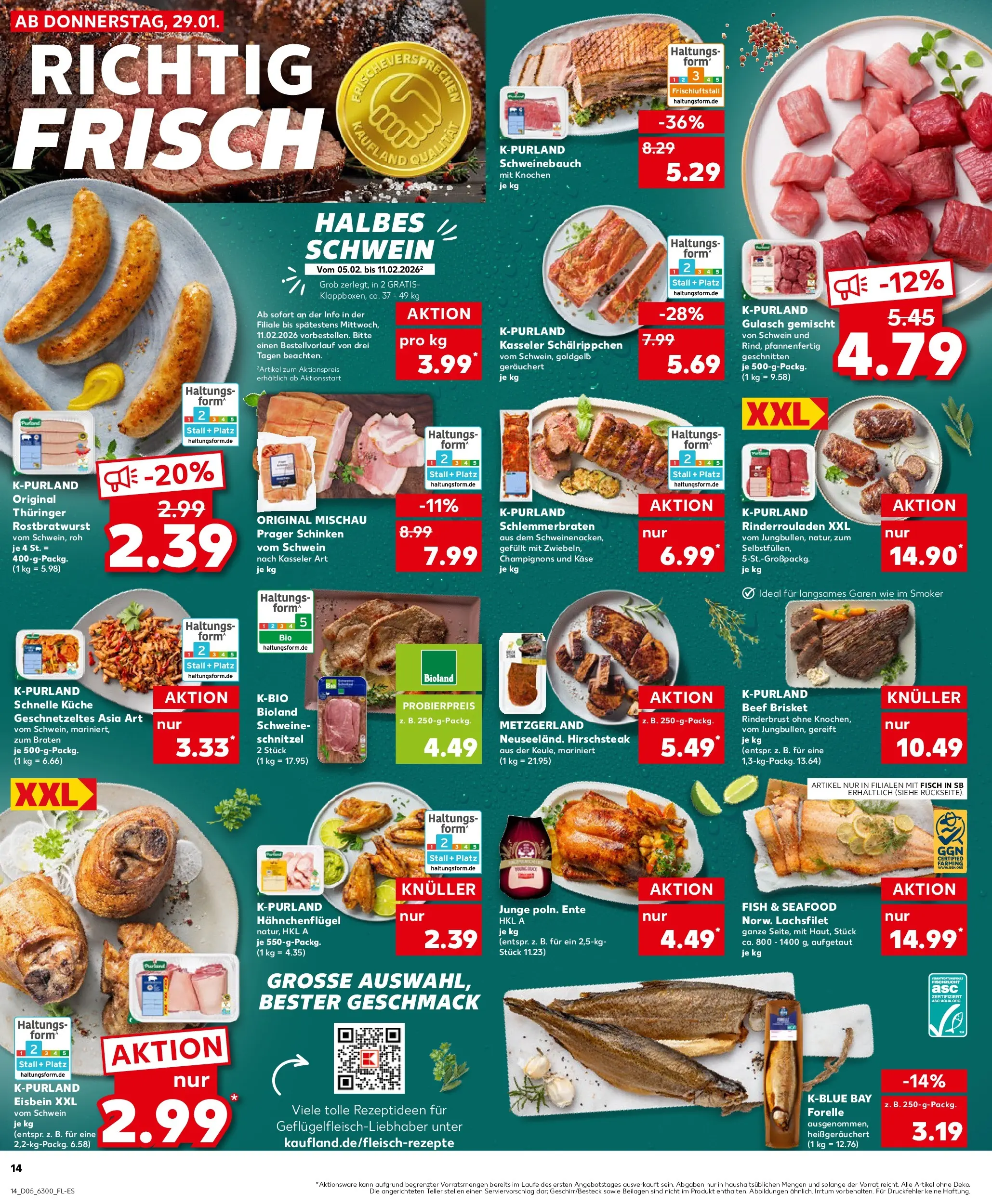 Prospekt Kaufland ab 28.01.2026 » Angebote Online zum Blättern | Seite: 14 | Produkte: Schweinebauch, Champignons, Gulasch, Ente