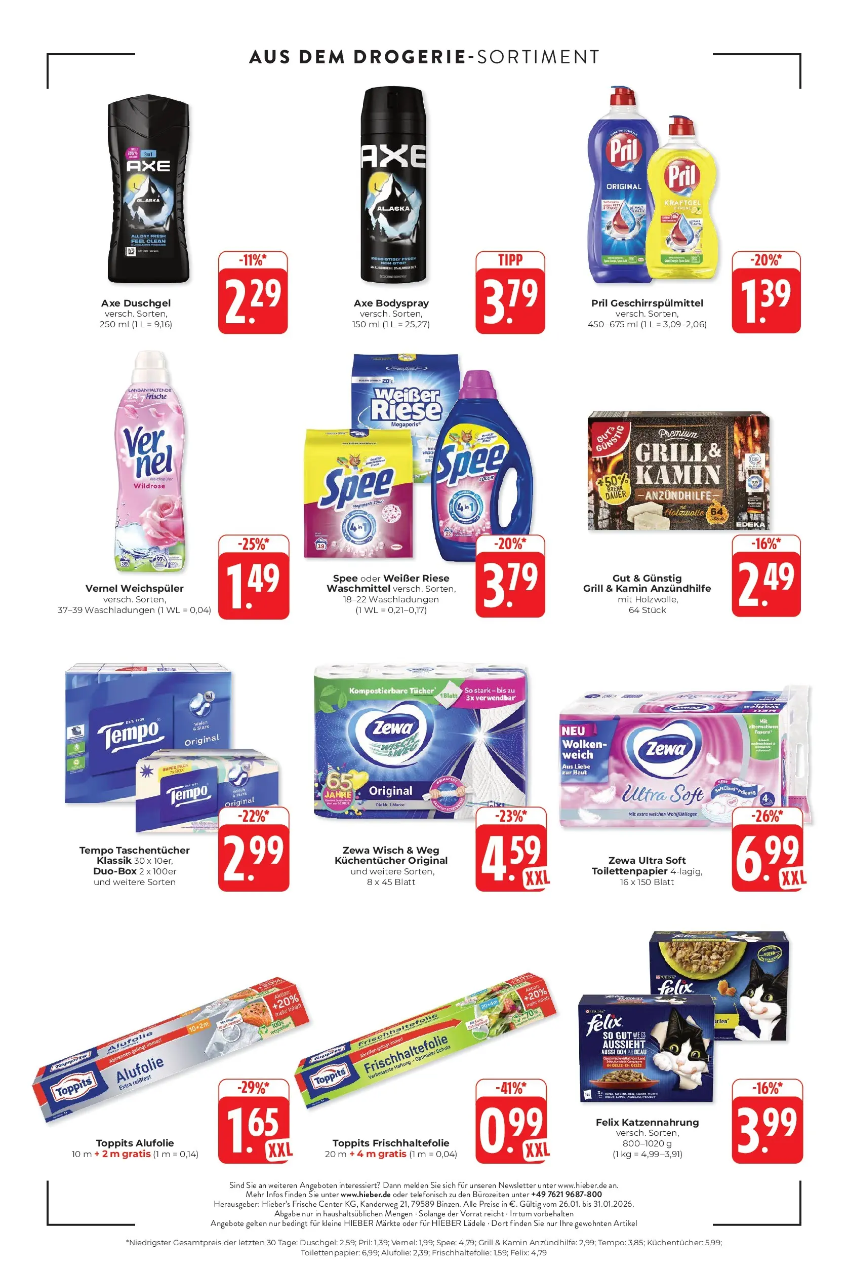 Entdecke - Hieber's Frischecenter: Meine Woche (ab 25.01.2026) zum Blättern | Seite: 16 | Produkte: Spee, Weichspüler, Vernel, Toilettenpapier