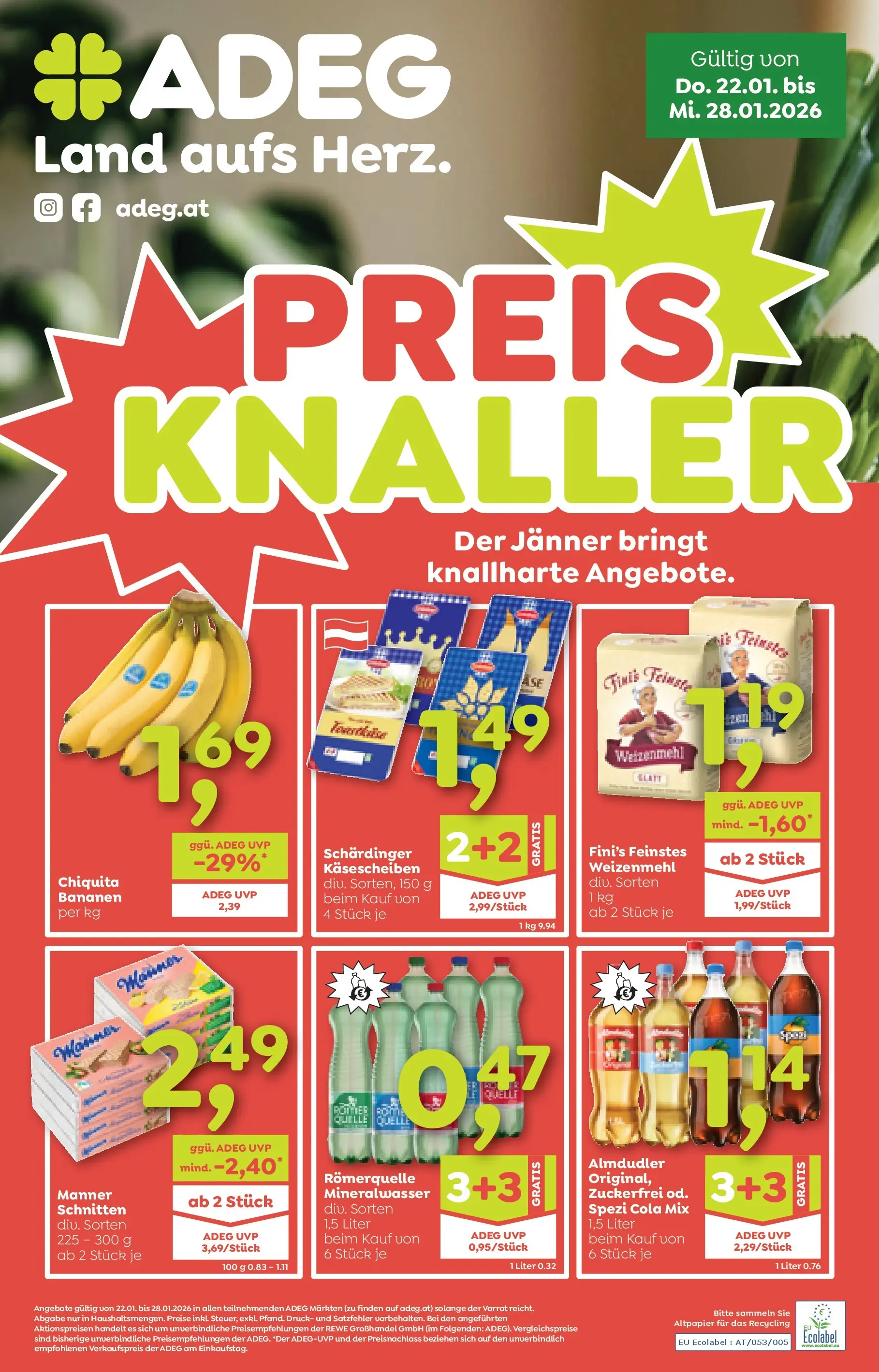 ADEG Weissenbach, Hausmening von 22.01.2026 - Aktuelle Angebote | Seite: 1 | Produkte: Bananen